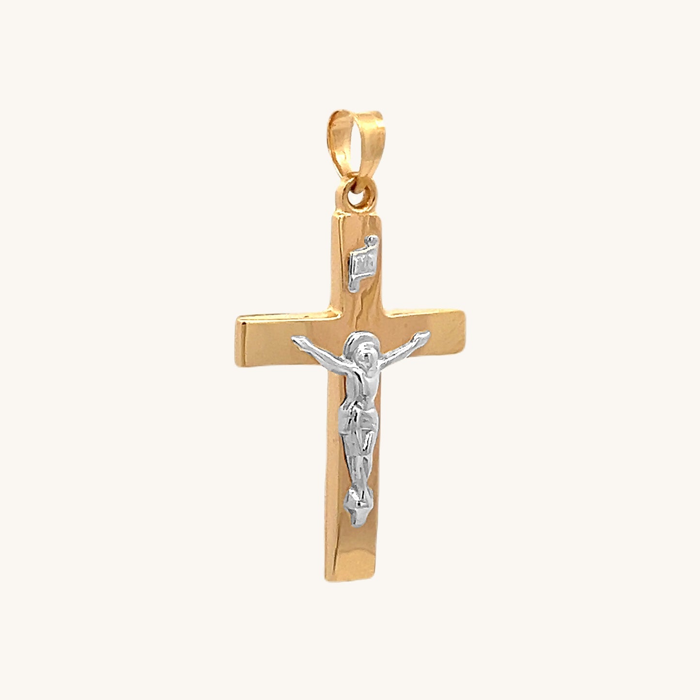 14K Two Tone Gold M Plain Polished INRI Crucifix angle image