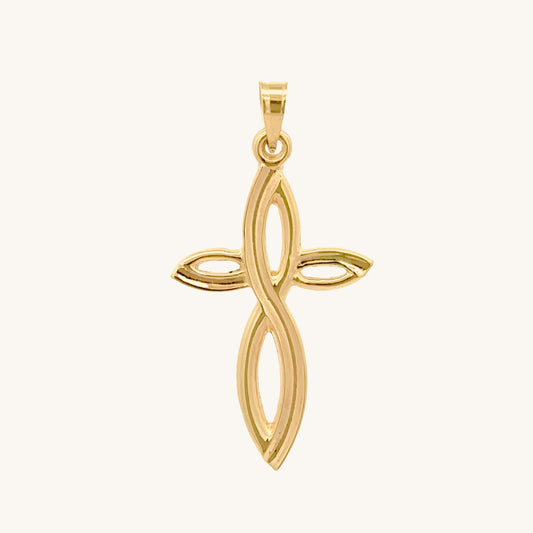 14K yellow gold infinity cross pendant front view m size