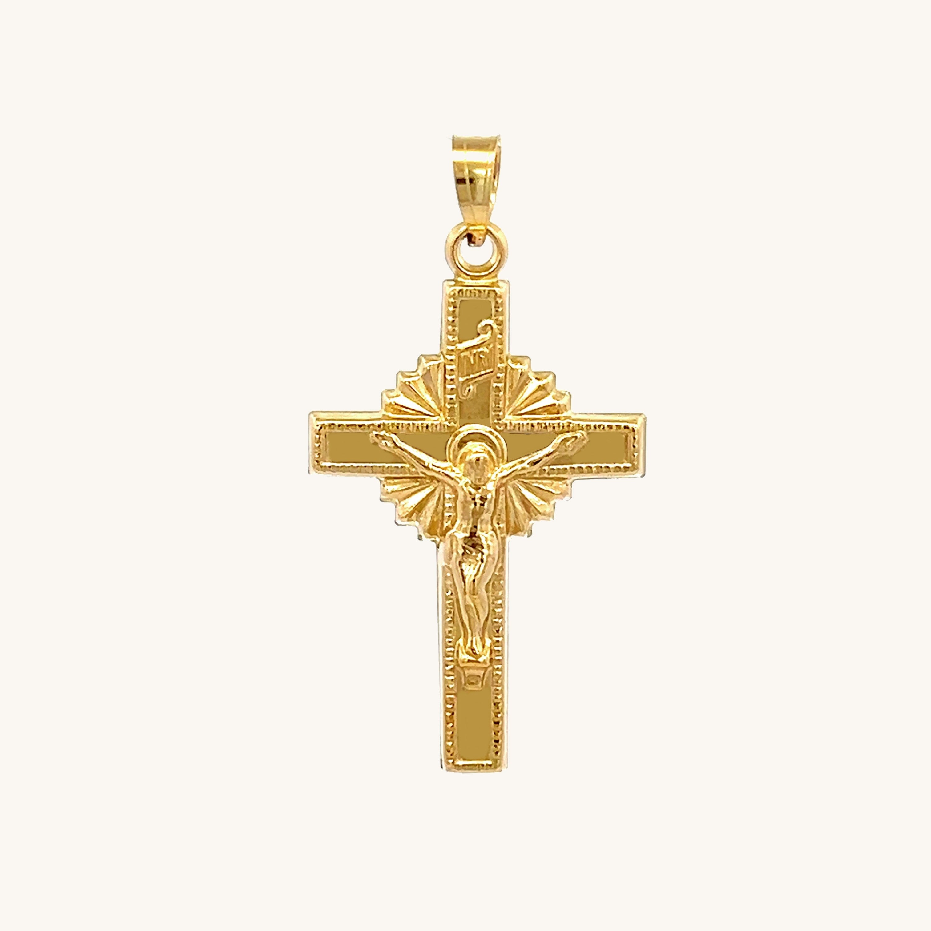 14k Real Yellow Gold Classic Cross Pendant - Jesus Crucifix Religious Jewelry Italy