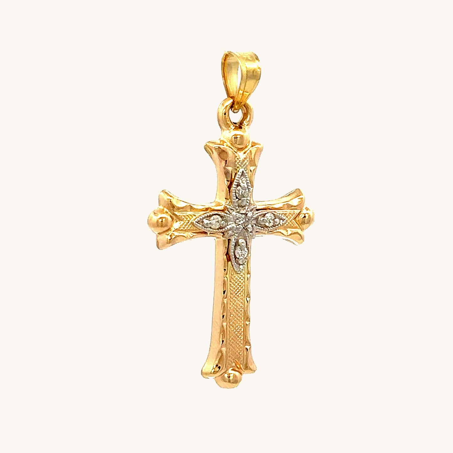 14K Yellow Gold 5 Diamond Cross M