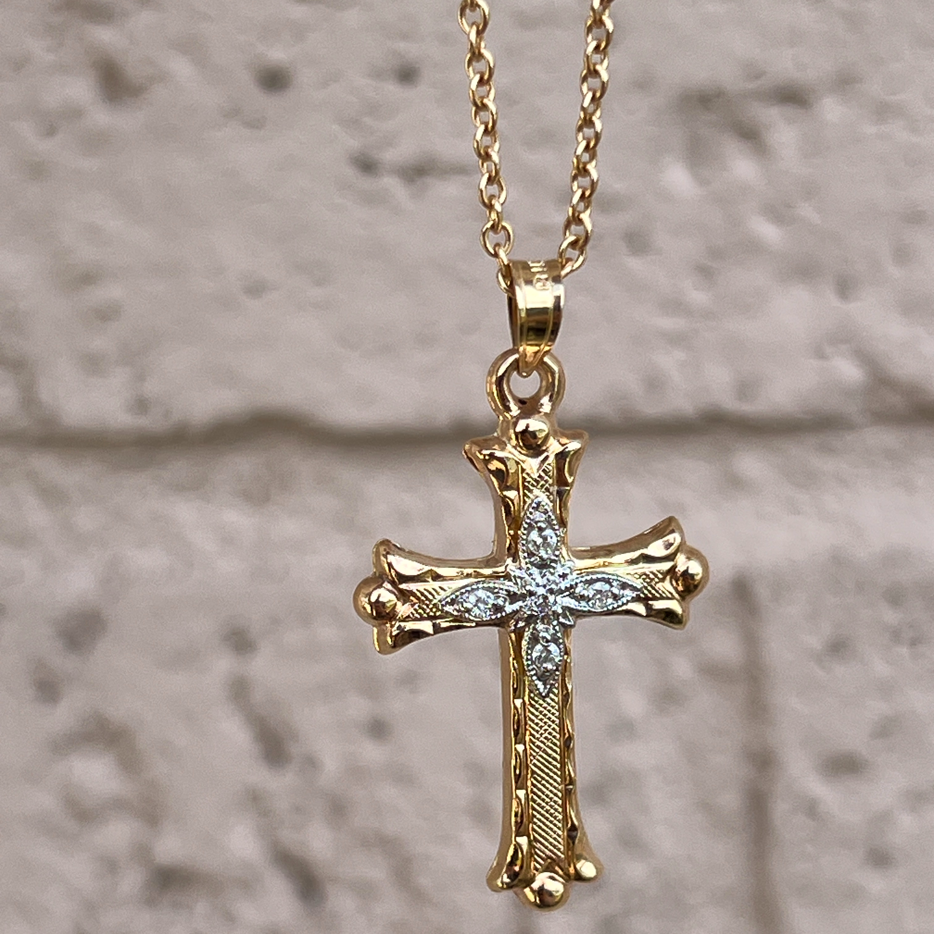 14K Yellow White Gold 5 Diamond Cross M Lifestyle 