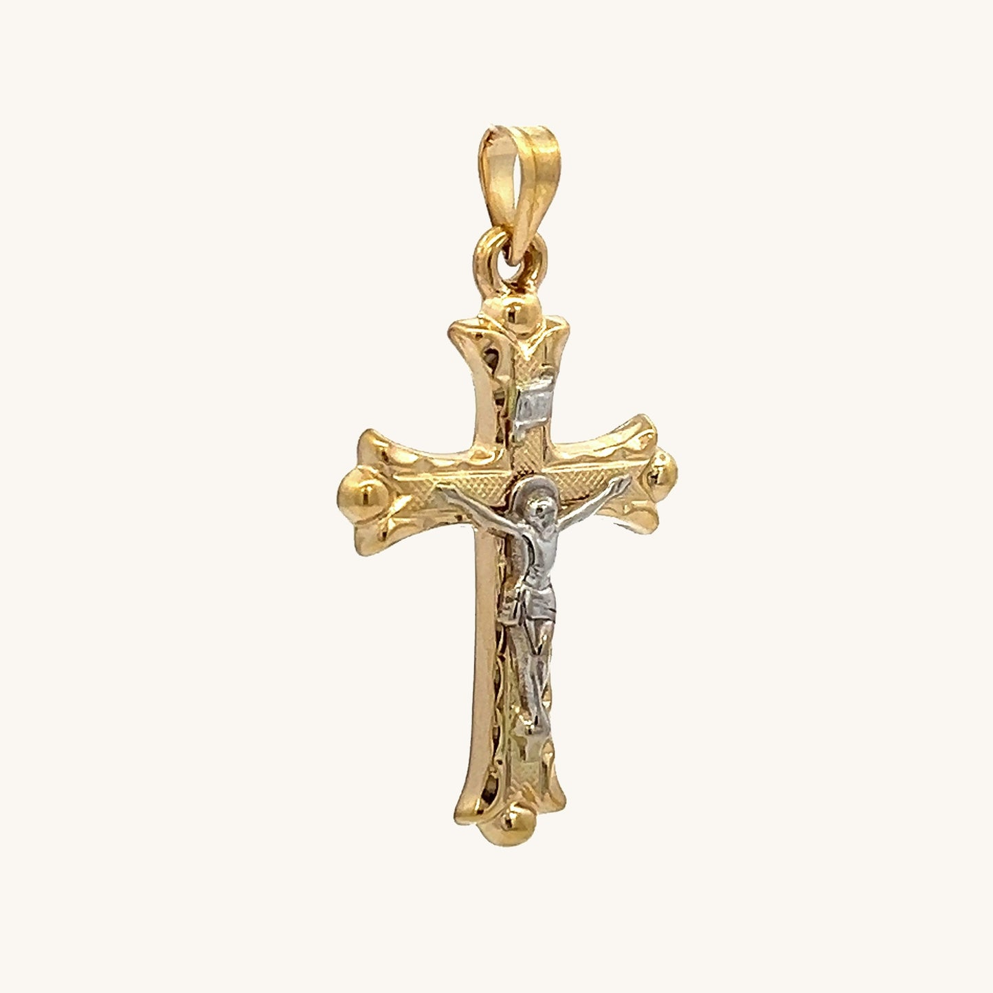 14K Two Tone Gold Florentine Crucifix L M S