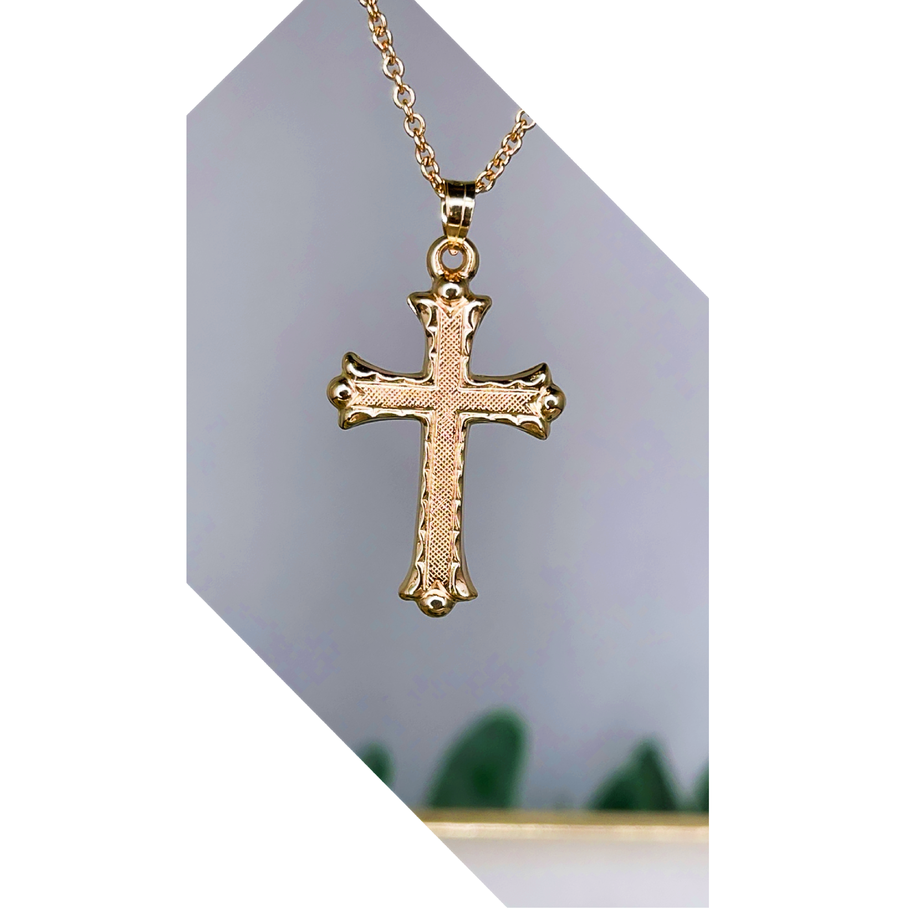 Solid 14K Double Bonded Gold Filled Florentine cross pendant only on chain image M