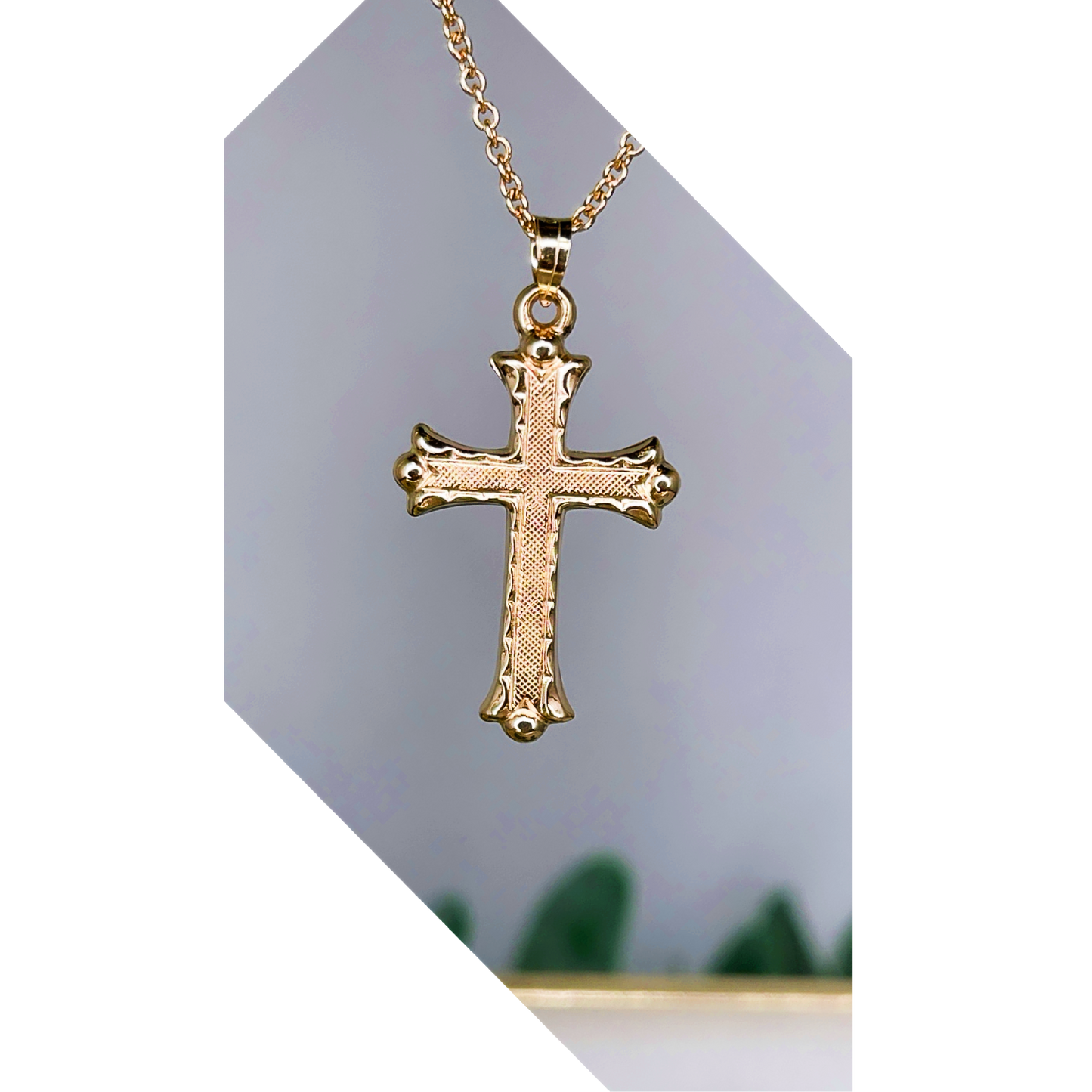 Solid 14K Double Bonded Gold Filled Florentine cross pendant only on chain image M