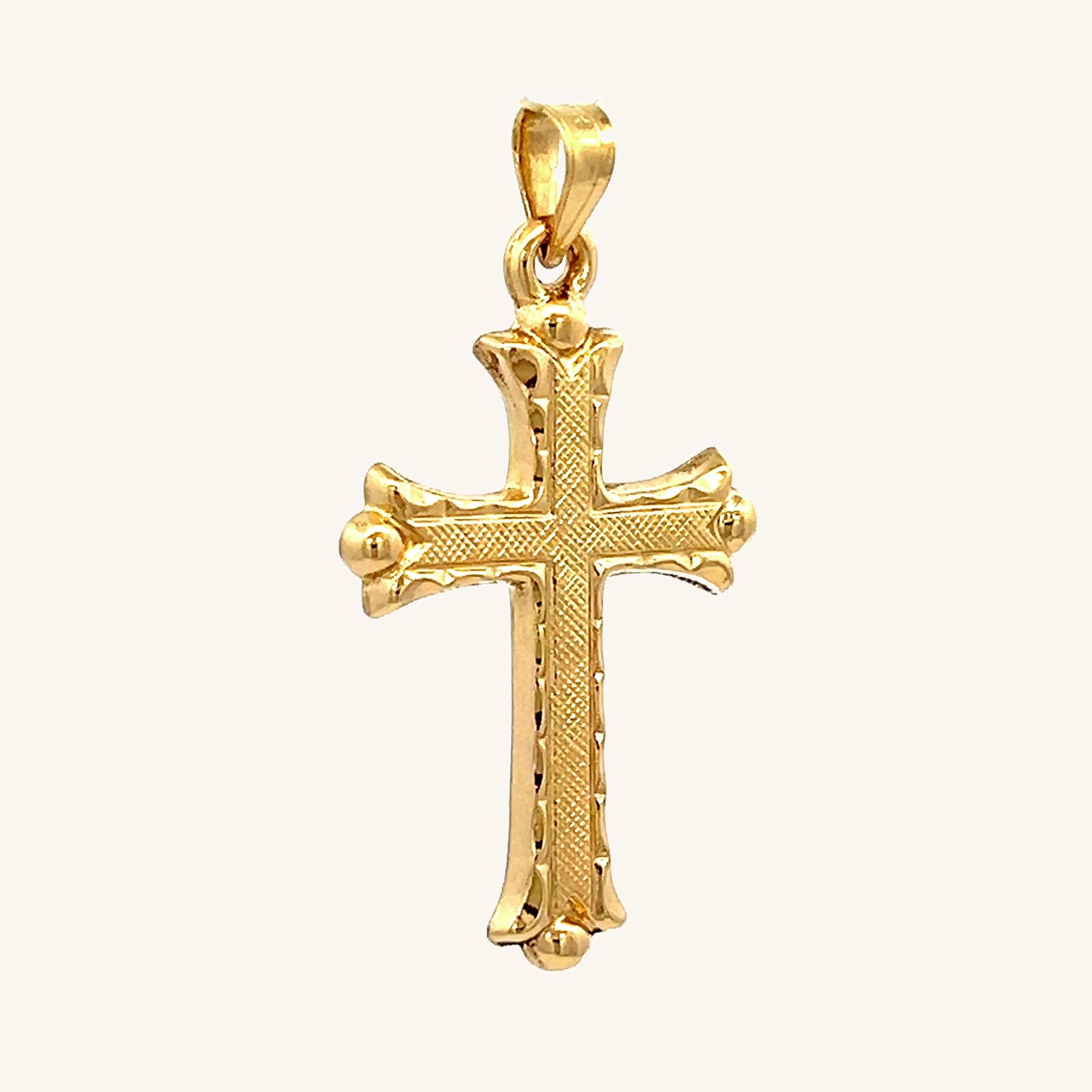 Solid 14K Double Bonded Gold Filled Florentine cross pendant only angled image M