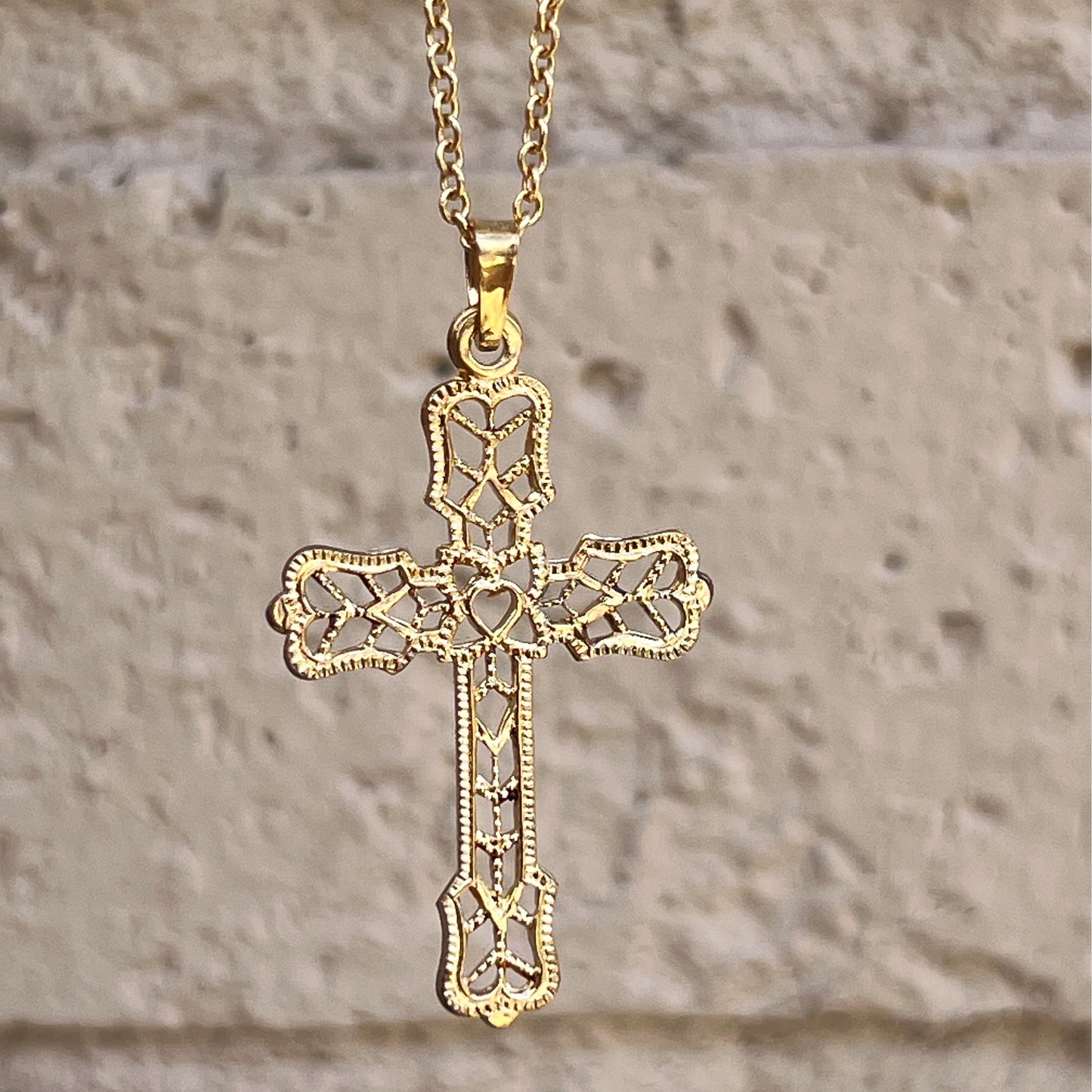 14K Yellow Gold S M Cross Lifestyle pierced cross