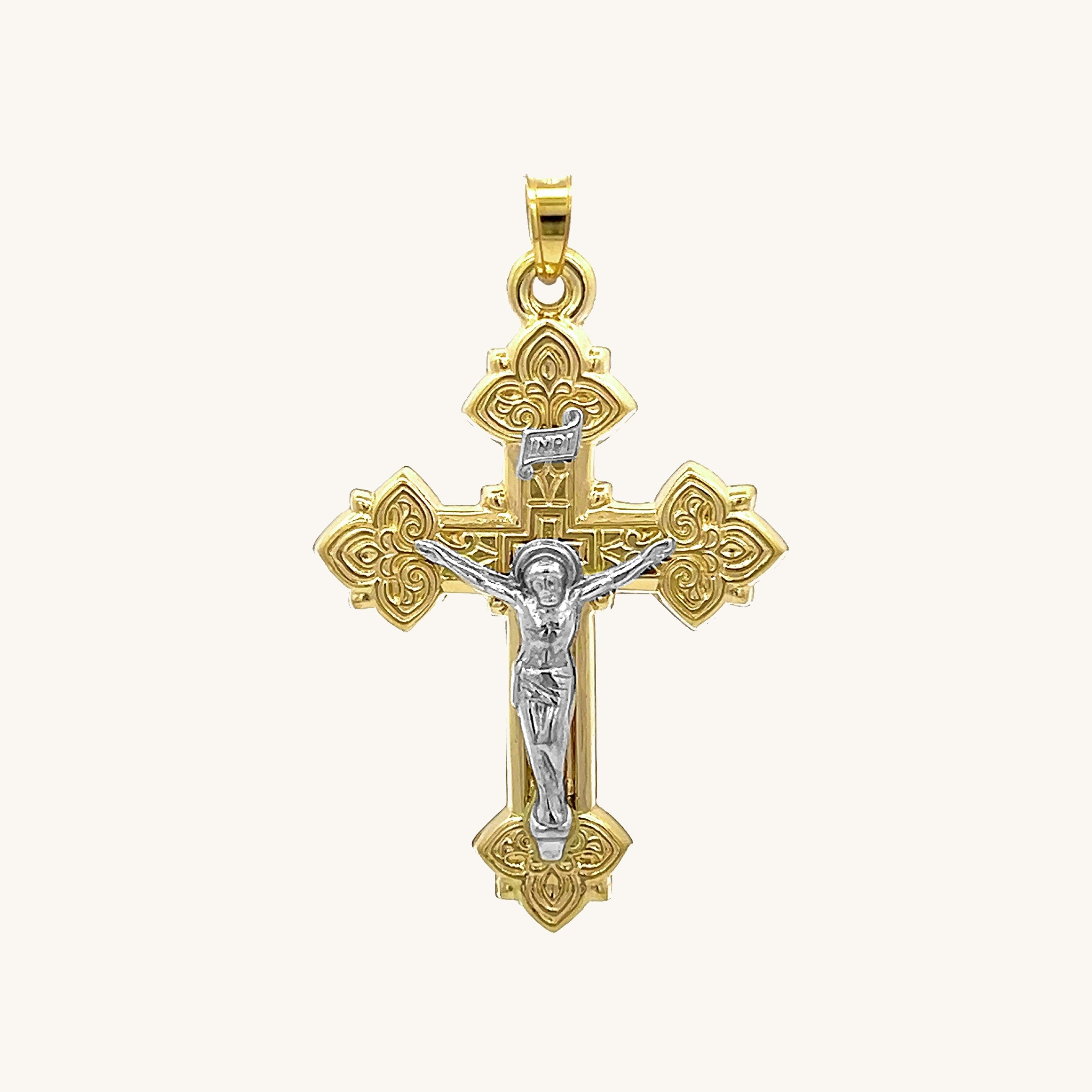 14K Two Tone Gold Design INRI Crucifix M