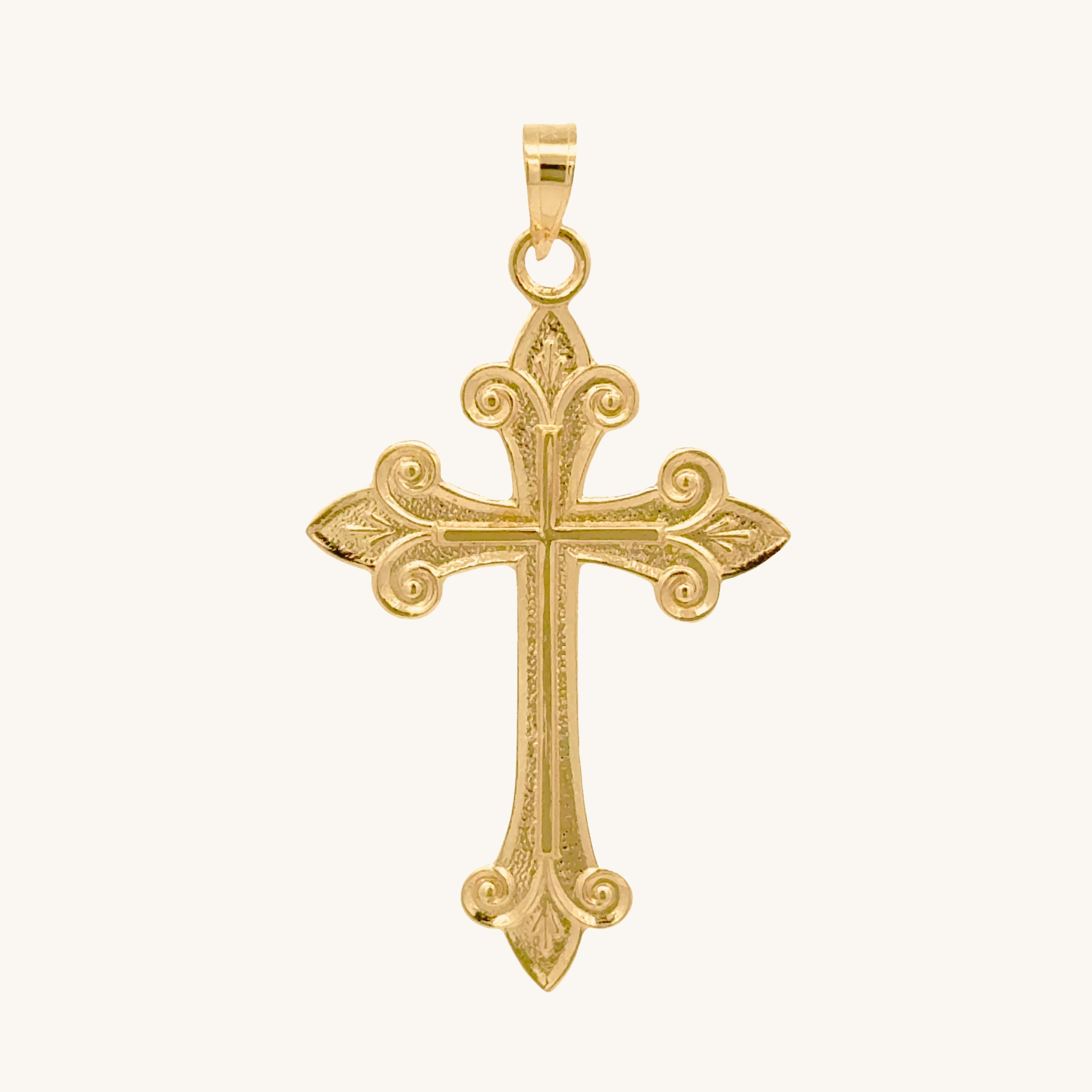 Solid 14K Double Bonded Gold Fleur Cross pendant only main image L