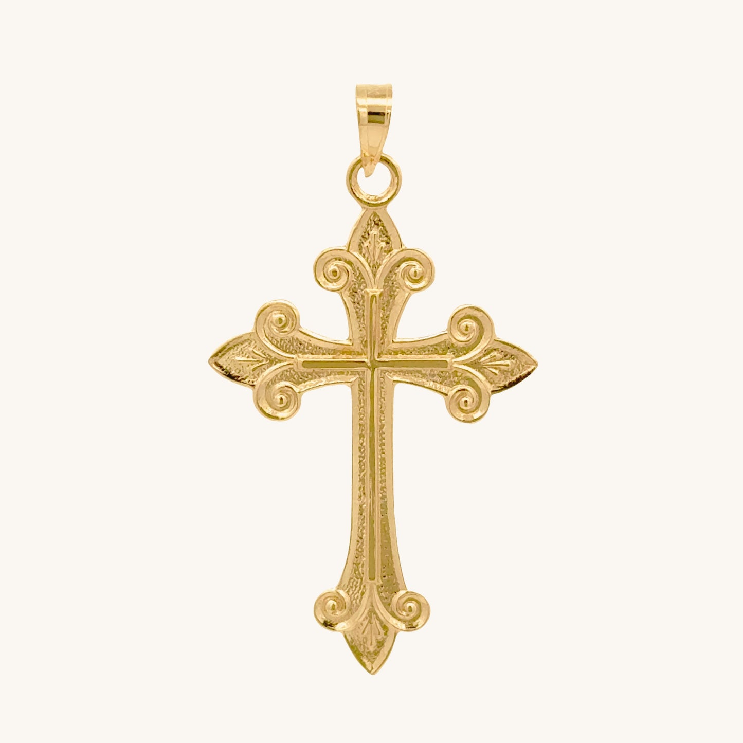 Solid 14K Double Bonded Gold Fleur Cross pendant only main image L