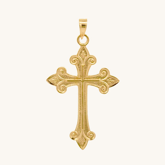 Solid 14K Double Bonded Gold Fleur Cross pendant only main image L