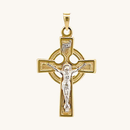 14K Two Tone Gold Celtic Crucifix L