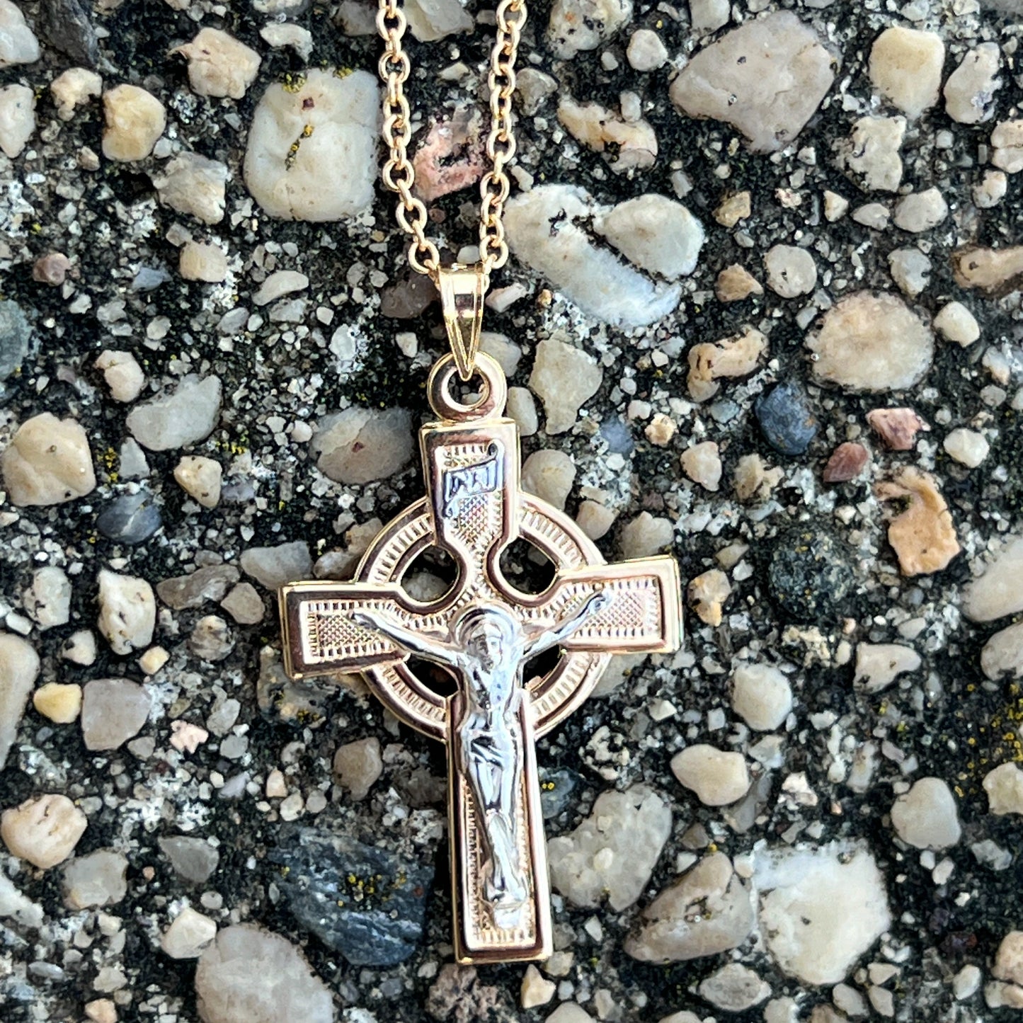 14K Two Tone Gold Celtic Crucifix L S Lifestyle