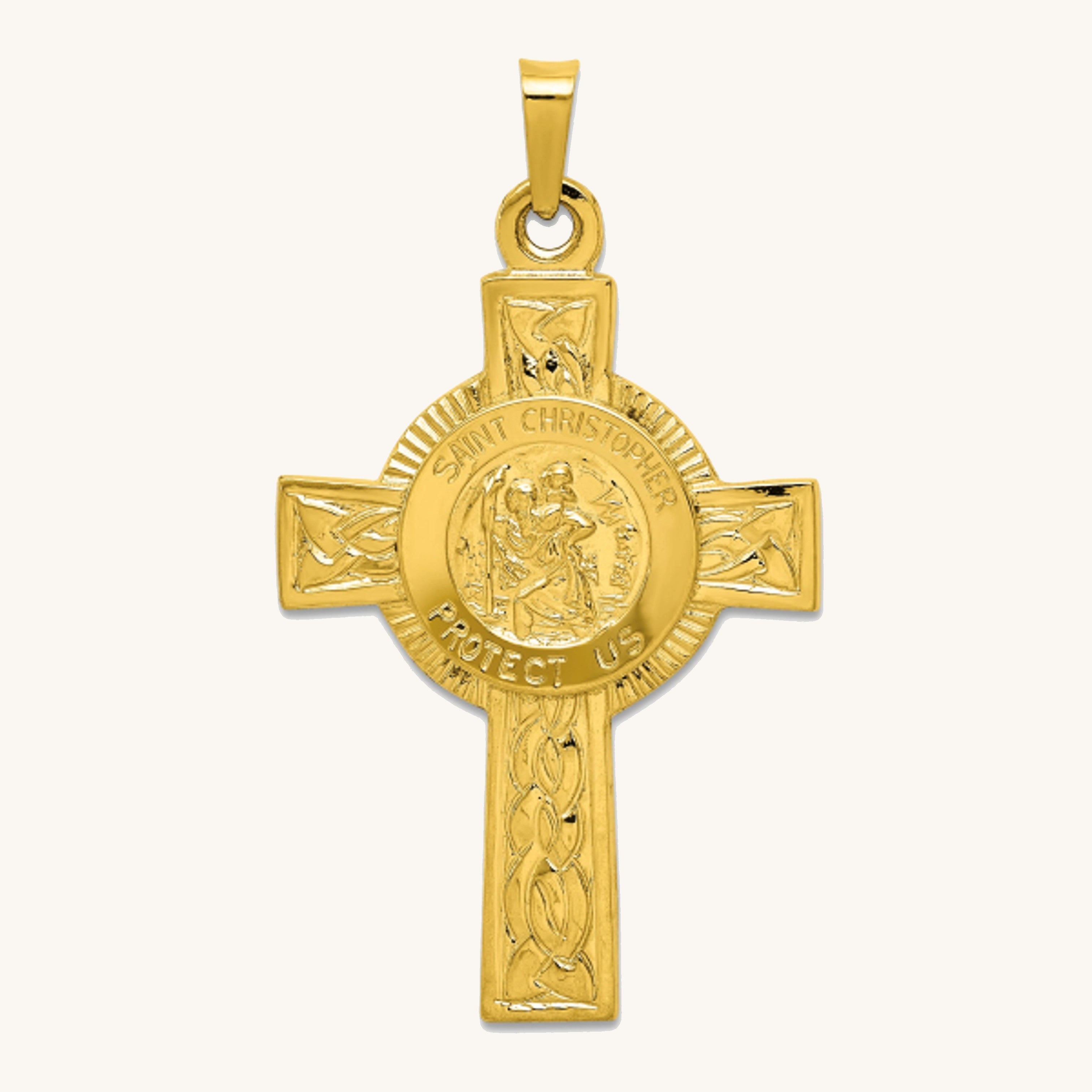 Solid 14K Yellow Gold L Saint Christopher Cross Pendant front image