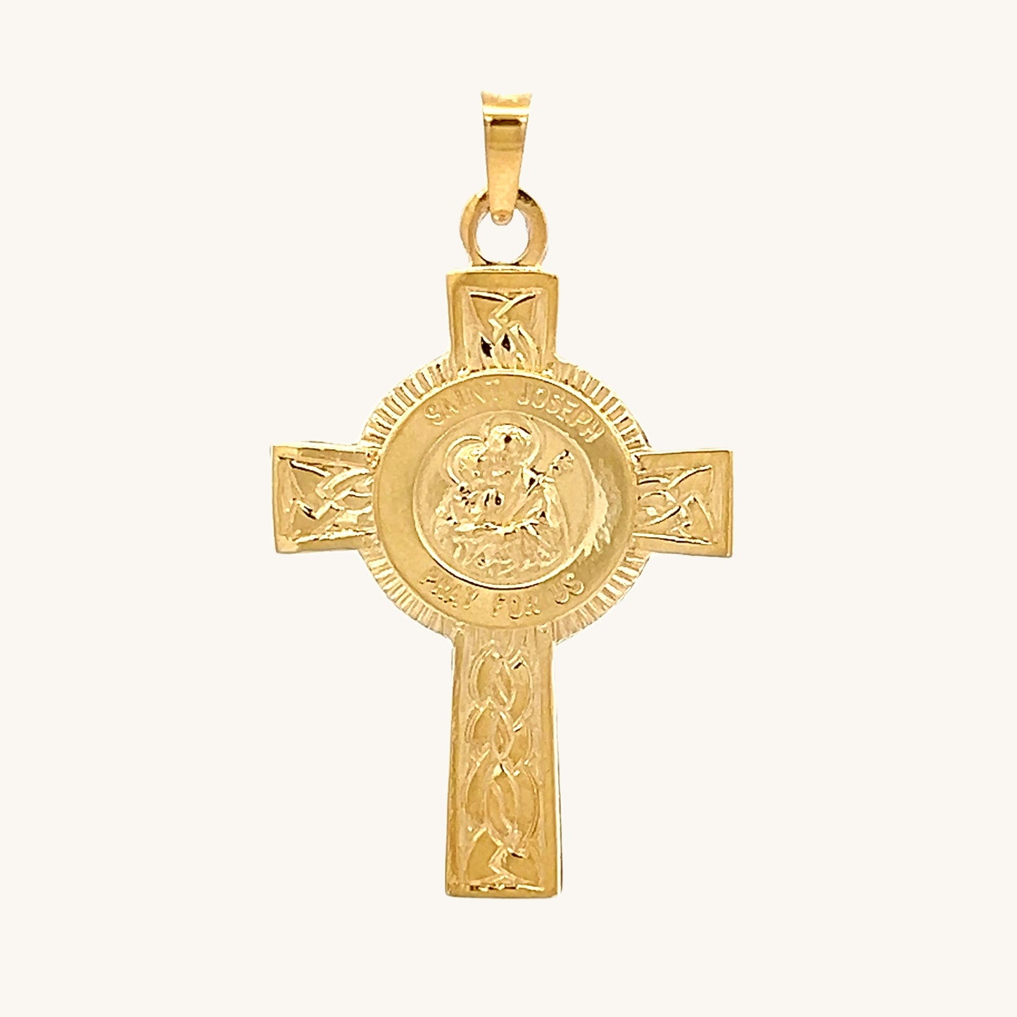 14K Yellow Gold L Solid Saint Joseph Cross Pendant front image