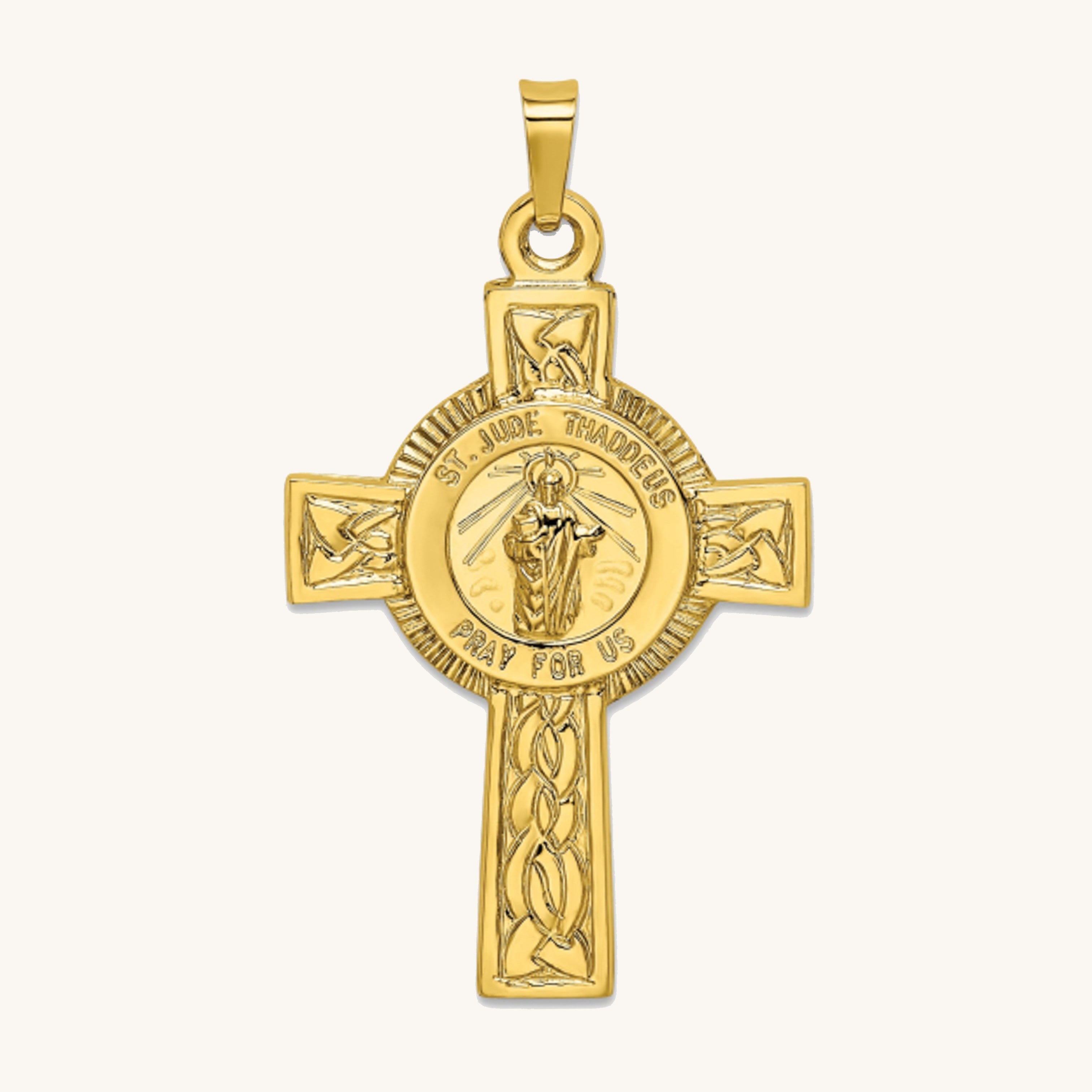 Solid 14K Yellow Gold Saint Jude Cross Pendant L front image