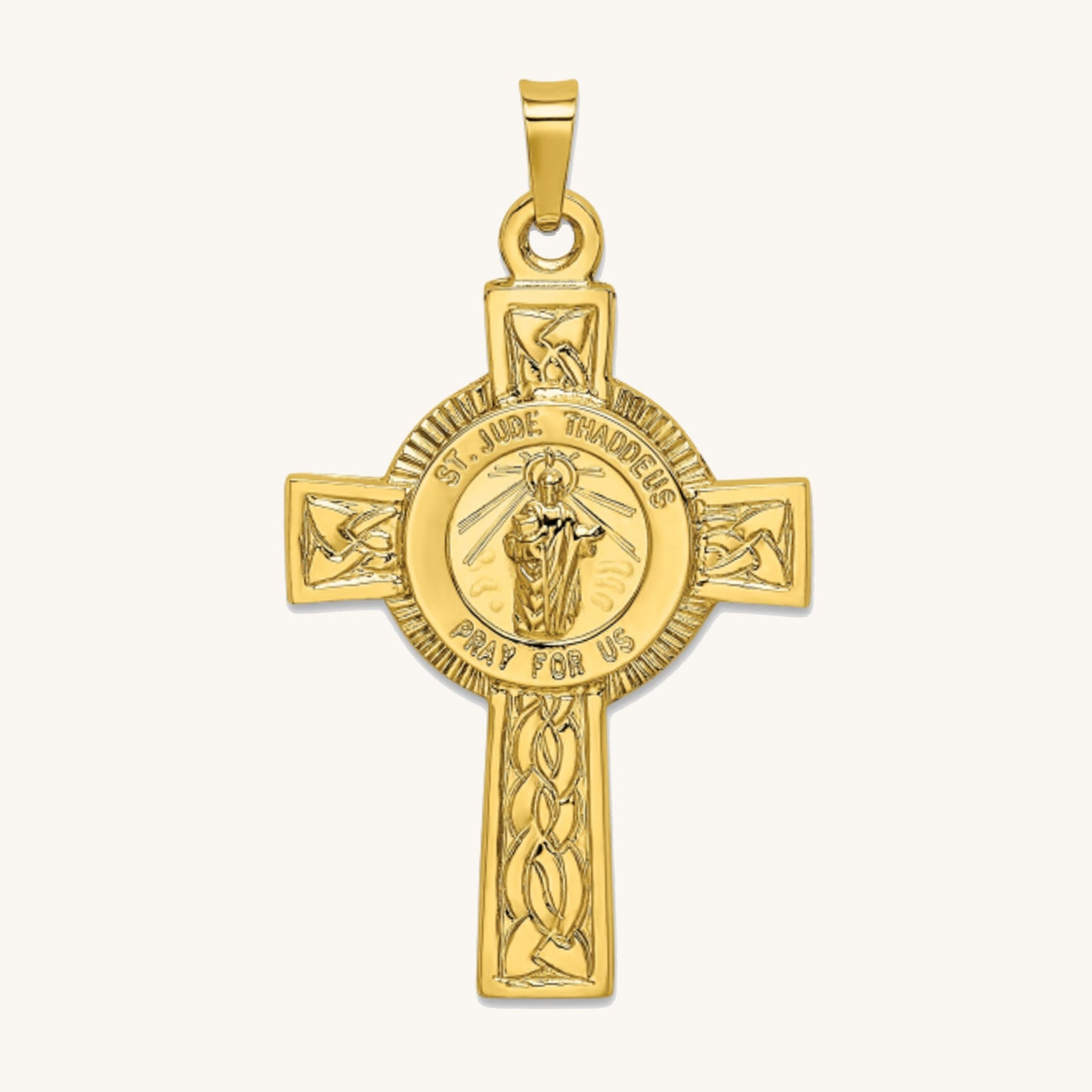 Solid 14K Yellow Gold Saint Jude Cross Pendant L front image