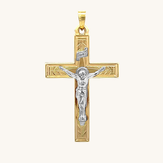 14K Two Tone Gold Design INRI Crucifix L