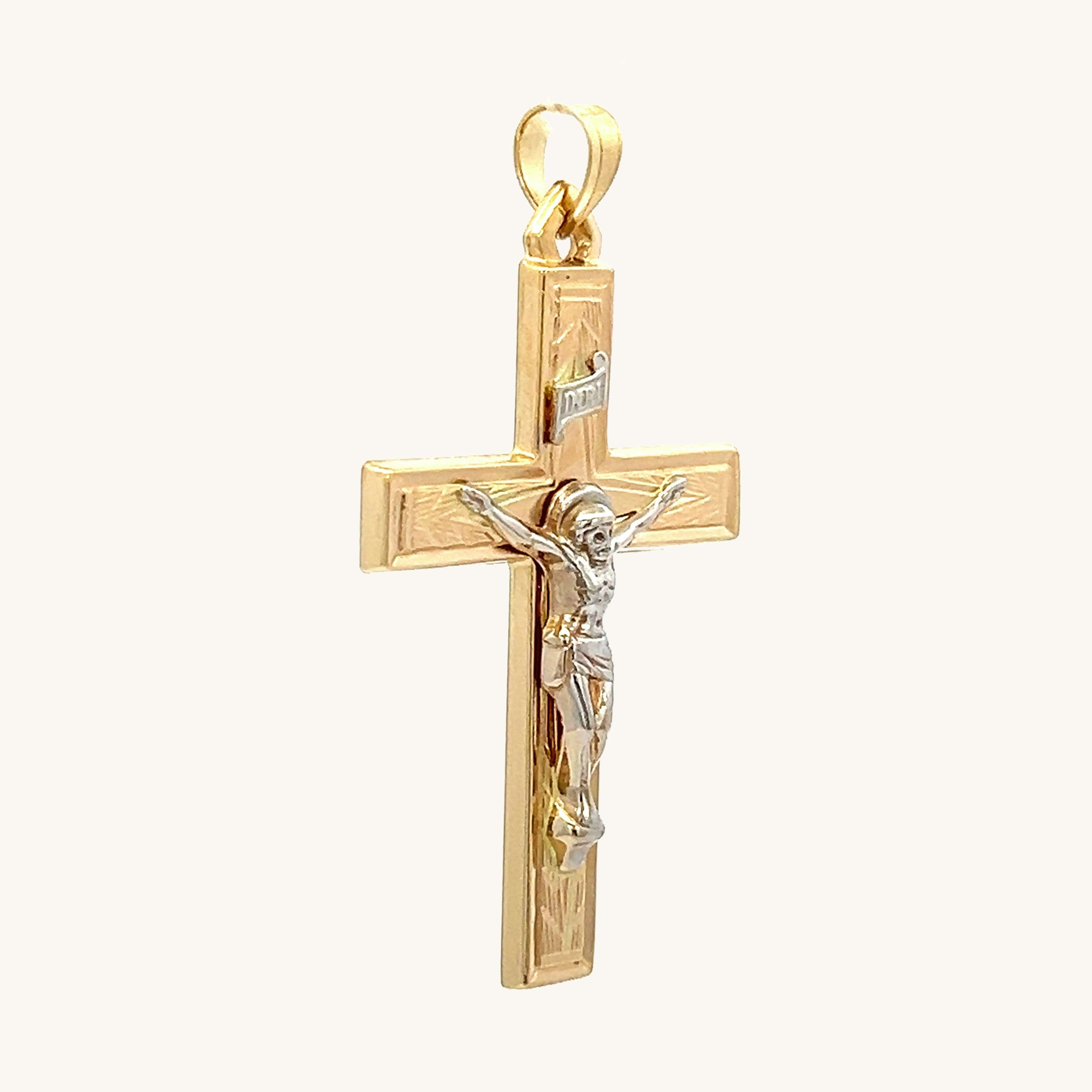 14K Two Tone Gold Design INRI Crucifix L M S