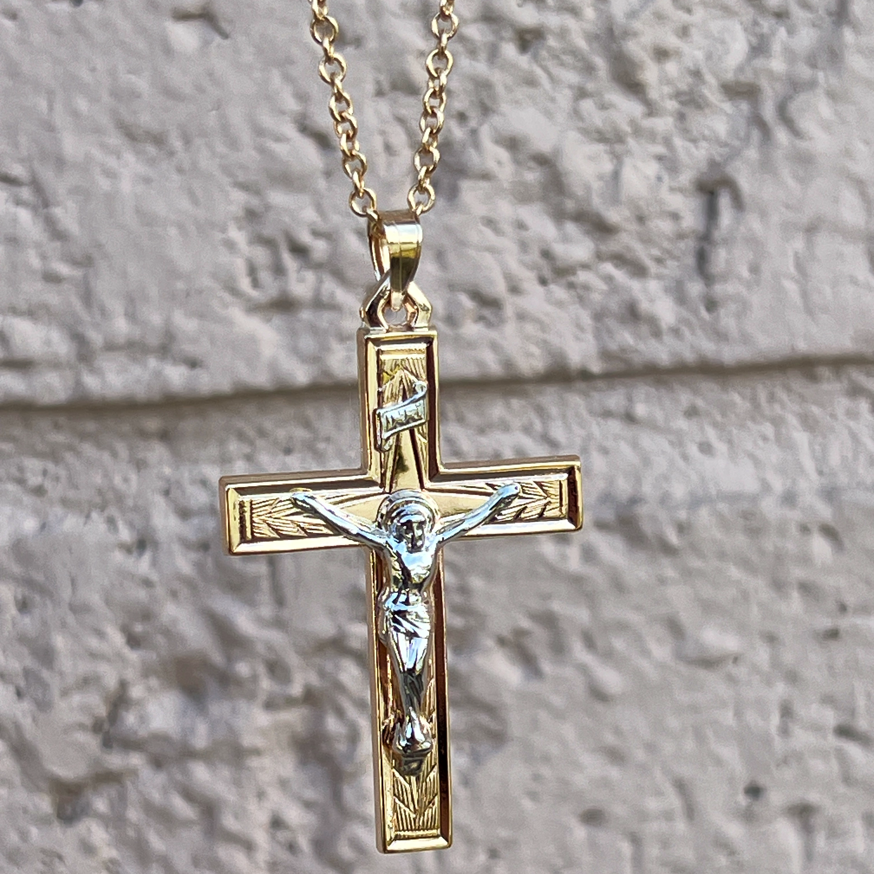 14K Two Tone Gold Design INRI Crucifix L M S