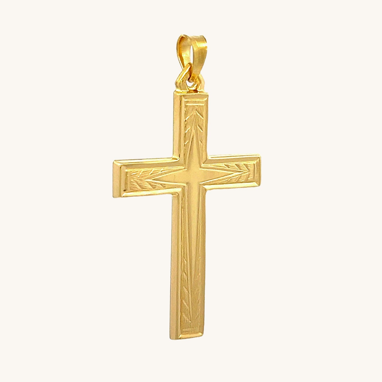 Solid 14K Double Bonded Gold Filled L Engraved Design Cross pendant only angled image