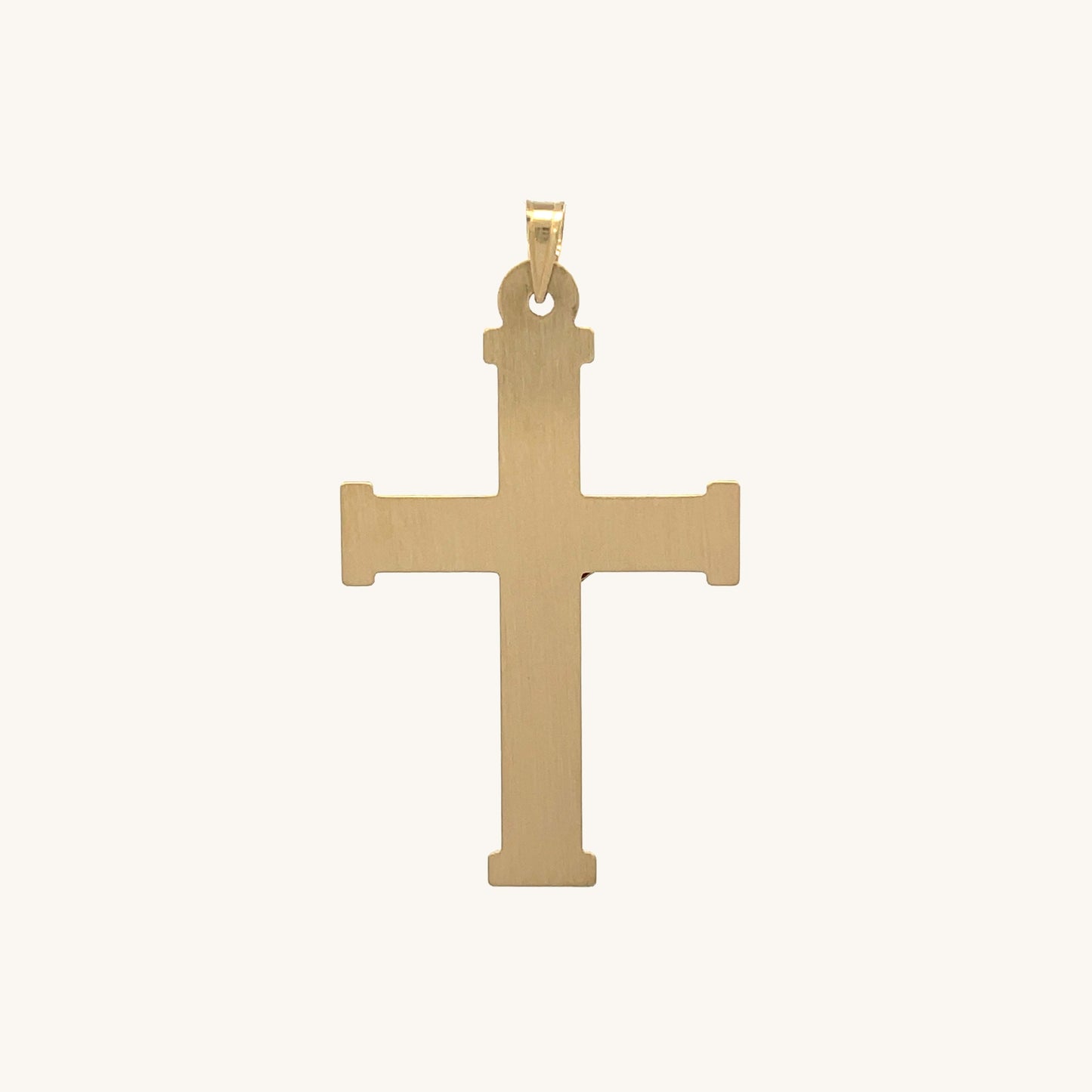14K Double Bonded Gold INRI Crucifix L textured squared edge cross pendant only back image