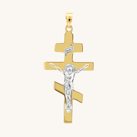 14K Two Tone Gold Orthodox Crucifix L