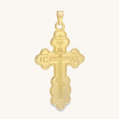 14K Yellow Gold Two Sided Orthodox Cross L