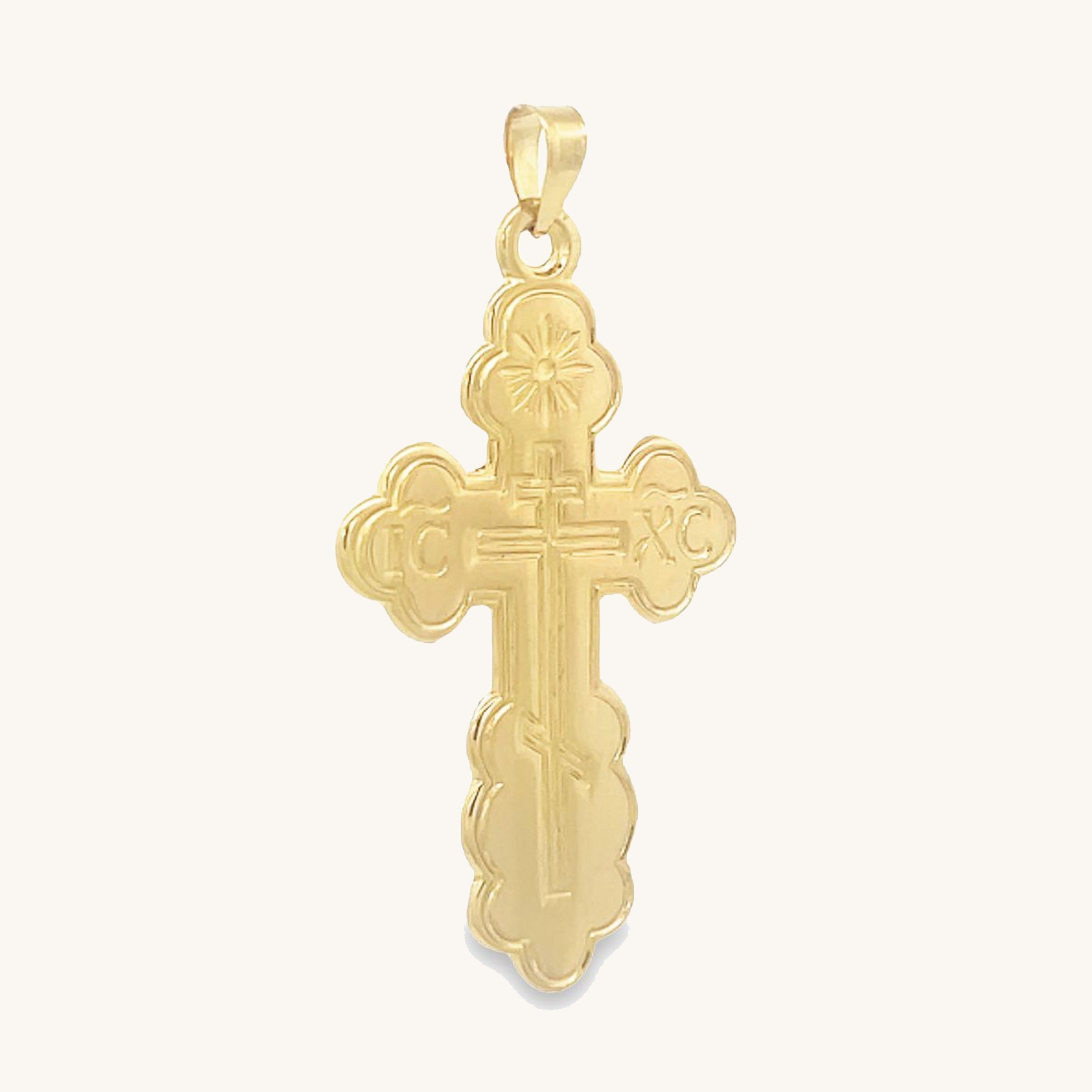 14K Yellow Gold Two Sided Orthodox Cross L M S