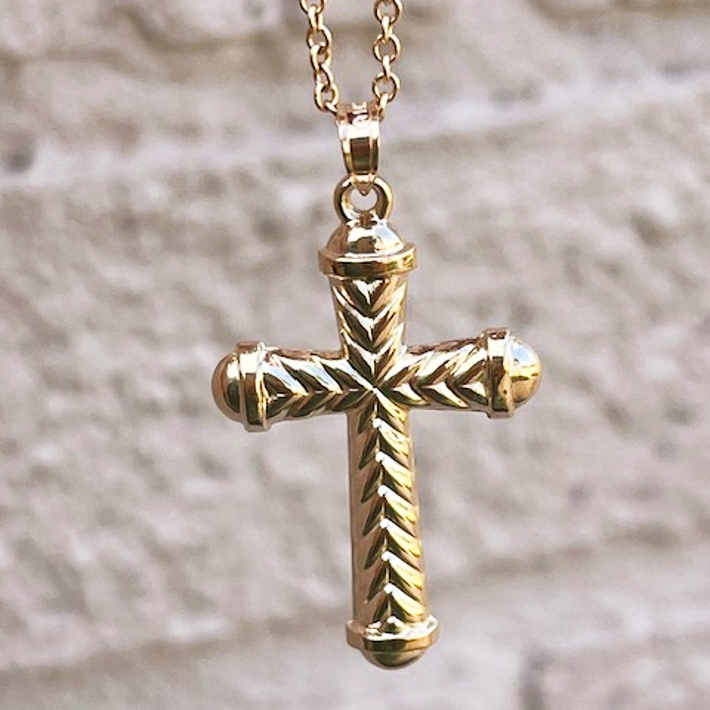 14K YELLOW GOLD LARGE L CHEVRON CROSS Pendant lifestyle image