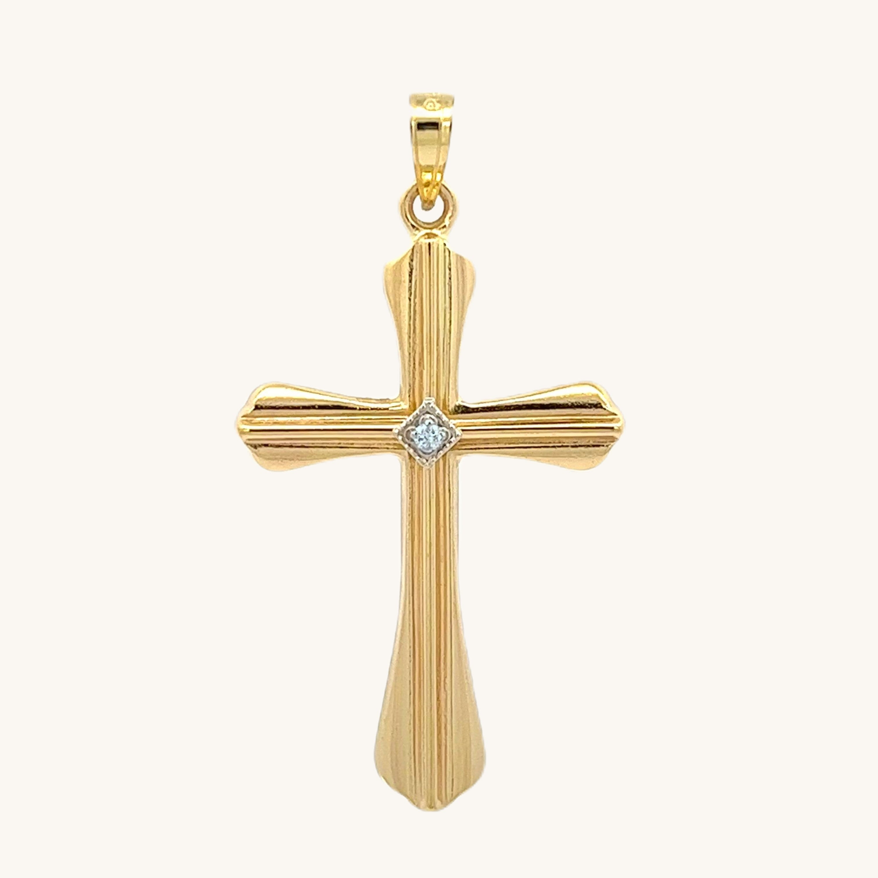 14K Yellow Gold Diamond Groove Cross Pendant Necklace M front image