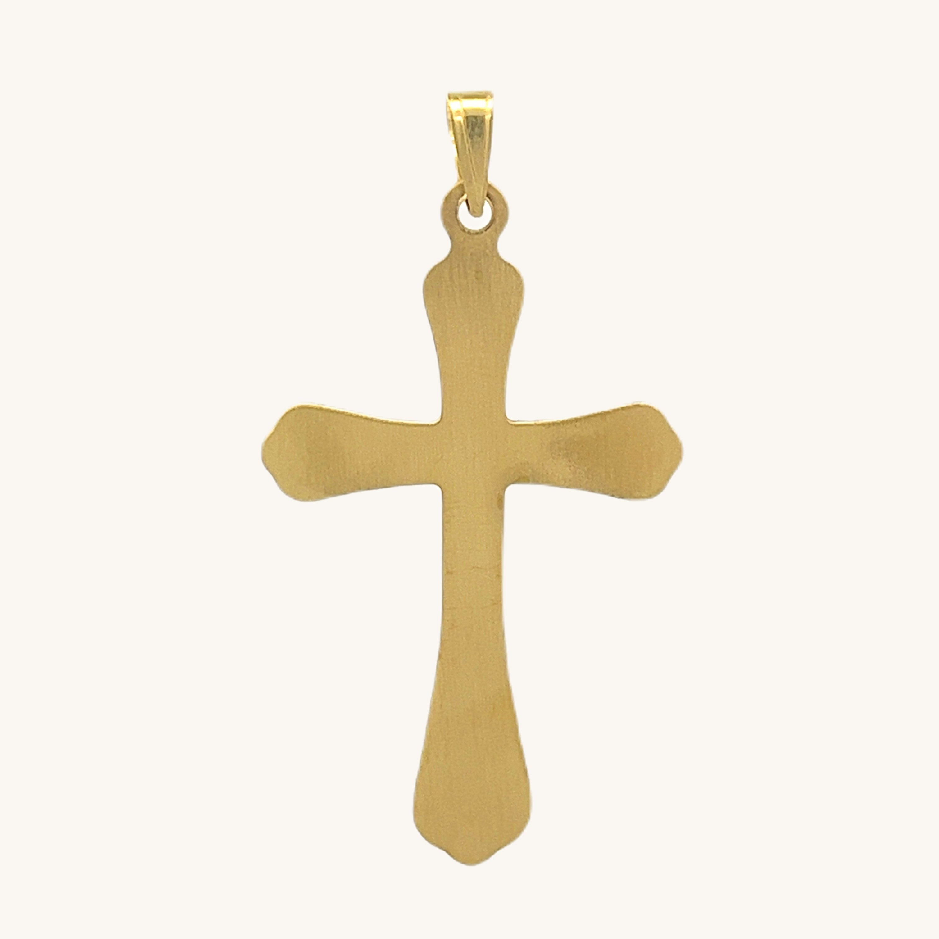 14K Yellow Gold Diamond Groove Cross Pendant Necklace M back image