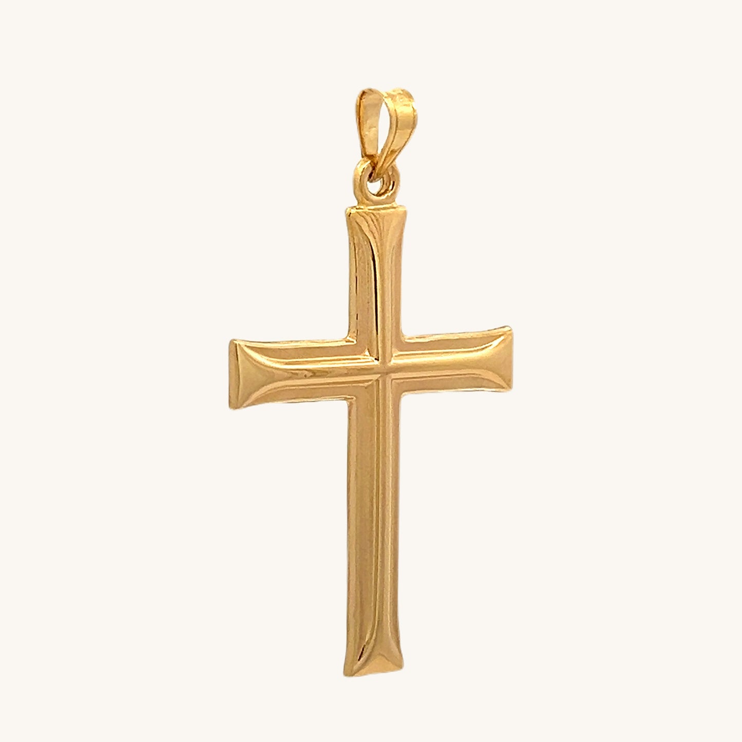 14K Yellow Gold L puffed cross design pendant angle image