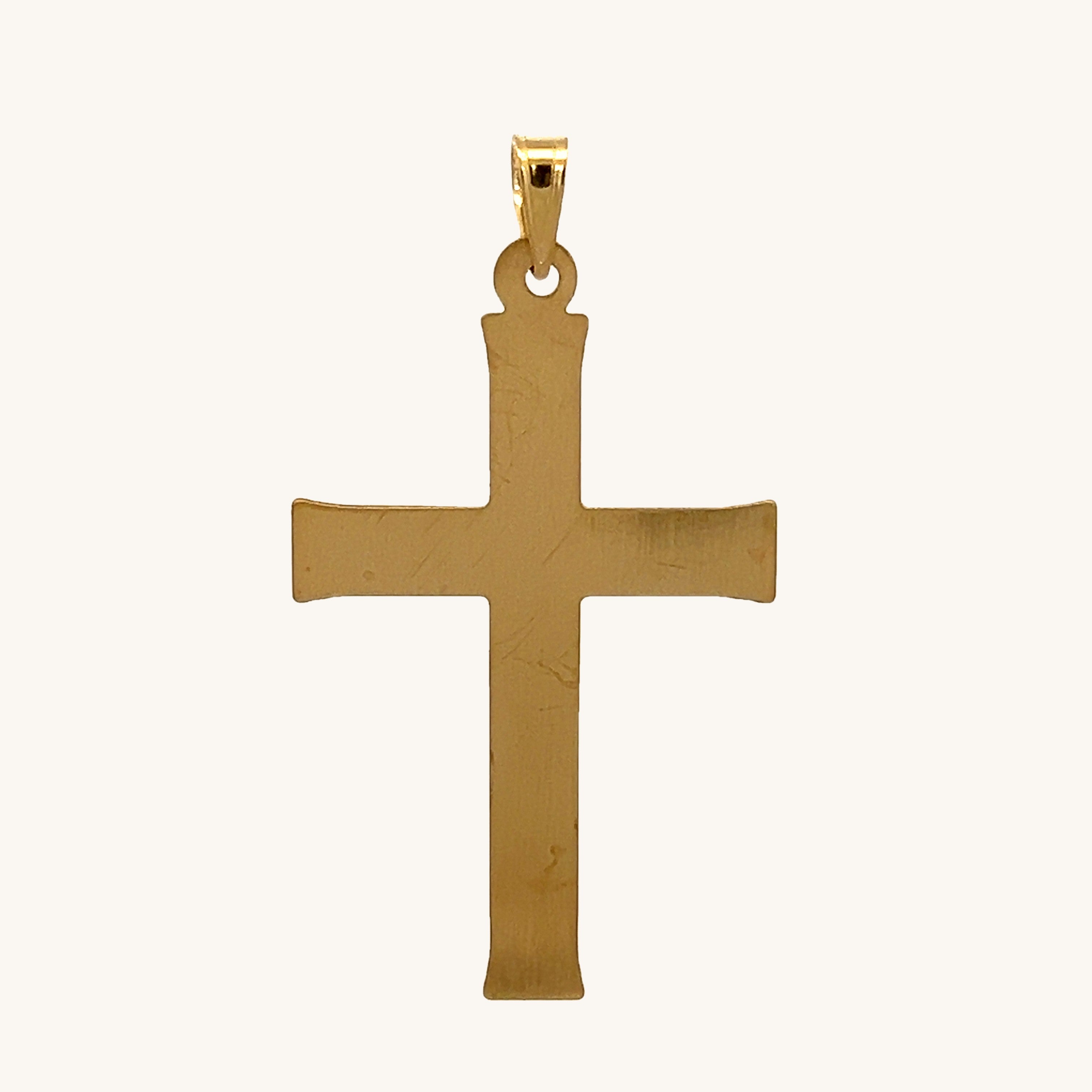 14K Yellow Gold L puffed cross design pendant back image