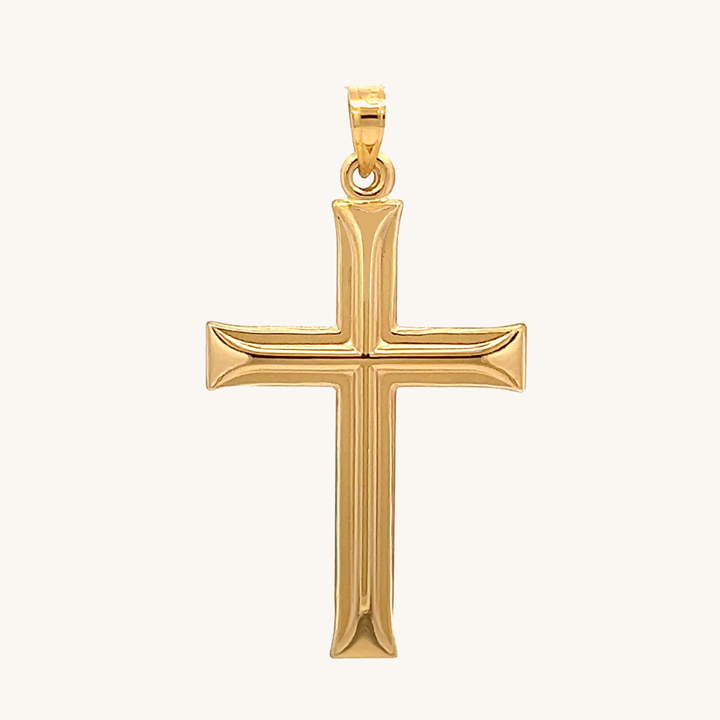 14K Yellow Gold L puffed cross design pendant front image