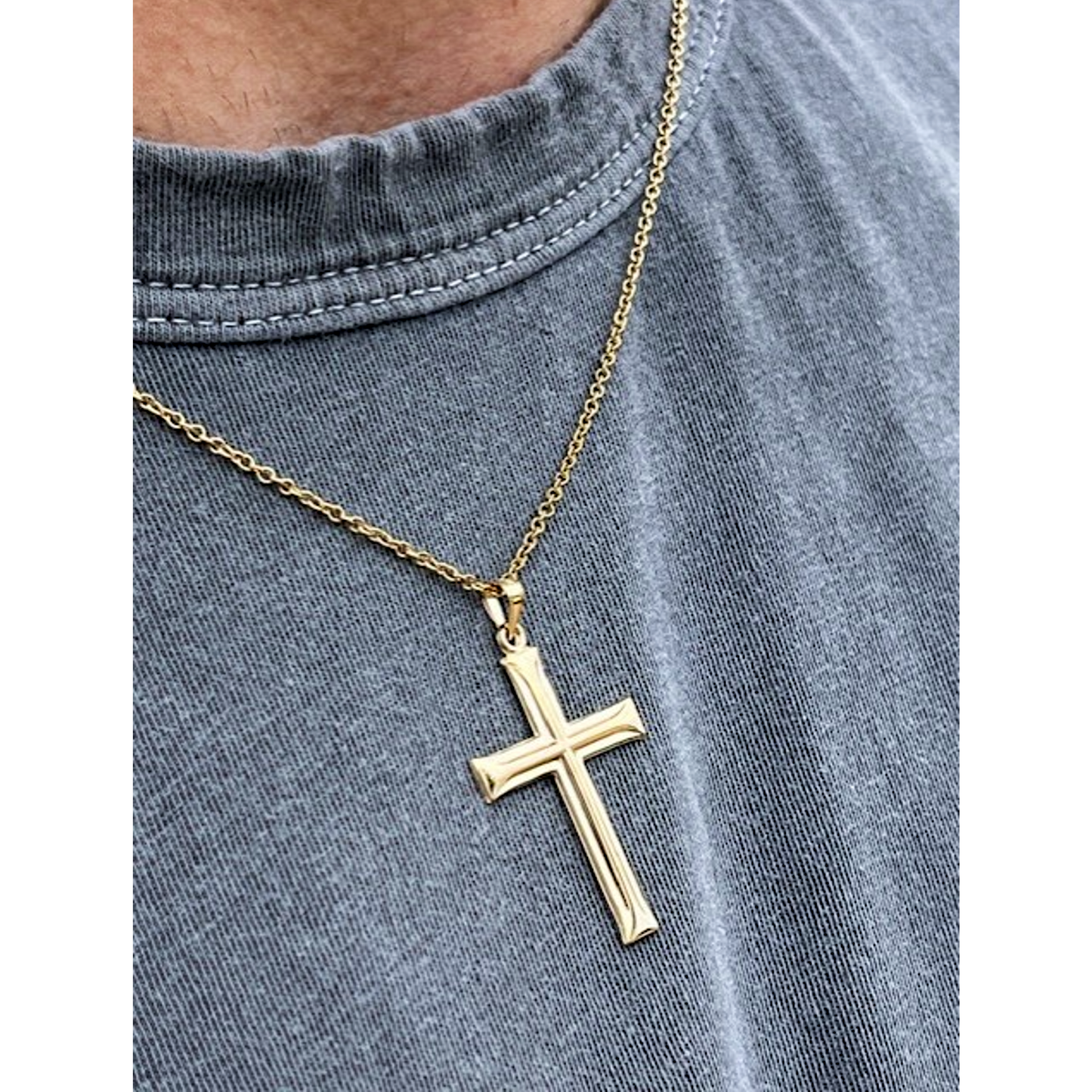 14K Yellow Gold L puffed cross design pendant lifestyle image