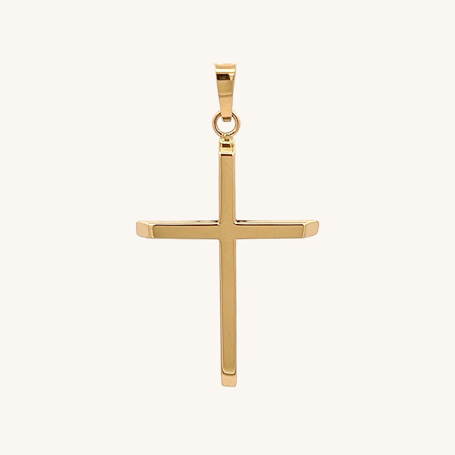 14K Yellow Gold Slim Minimalist Cross Pendant L front angle