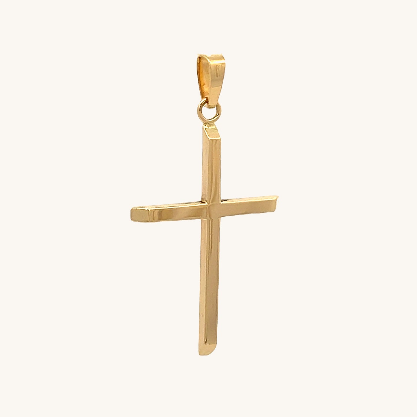 14K Yellow Gold Slim Minimalist Cross Pendant L angle