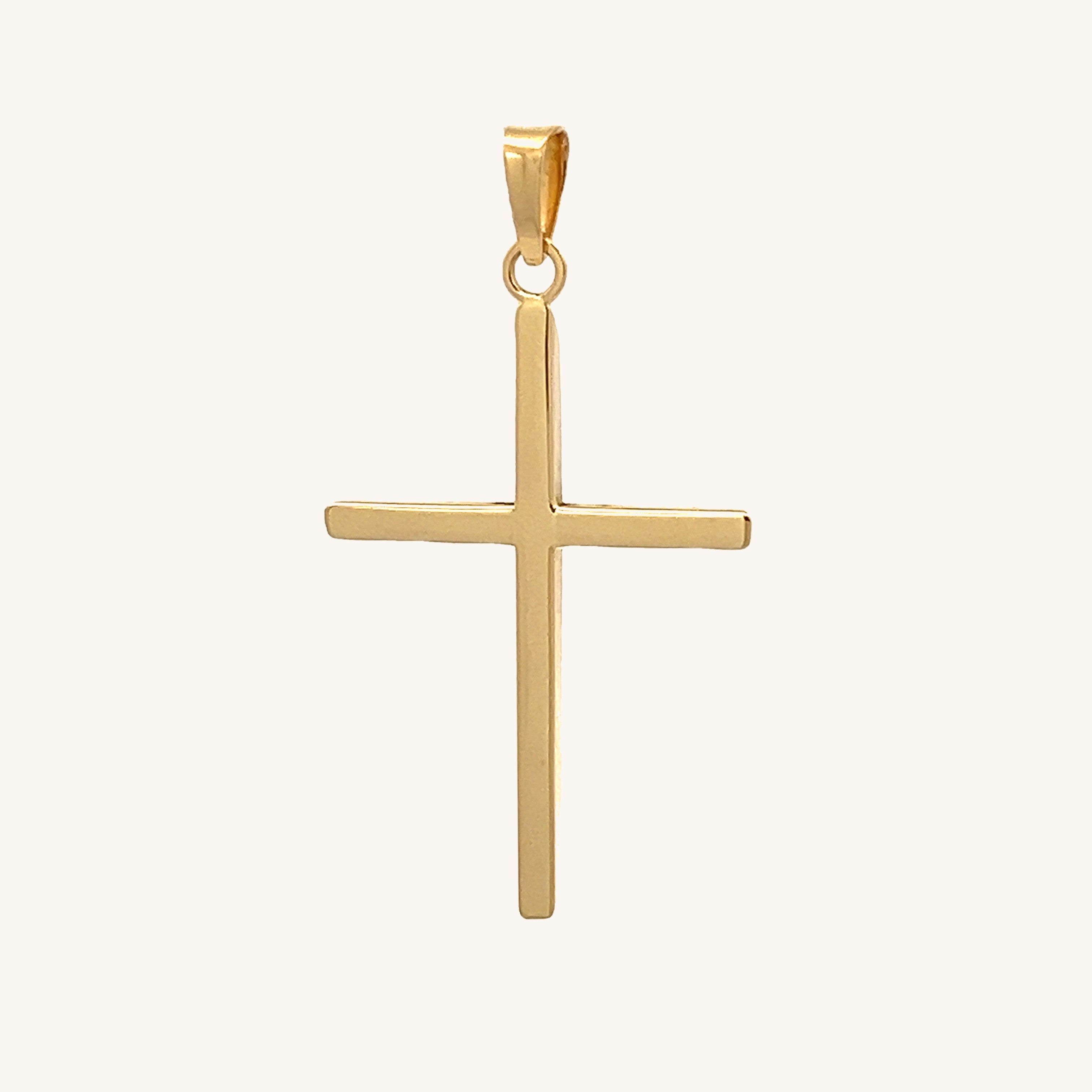 14K Yellow Gold Slim Minimalist Cross Pendant L back angle