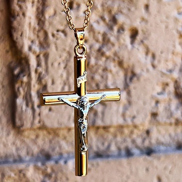 14K White Two Tone Gold XXL XL L M S XS INRI Crucifix lifestyle image