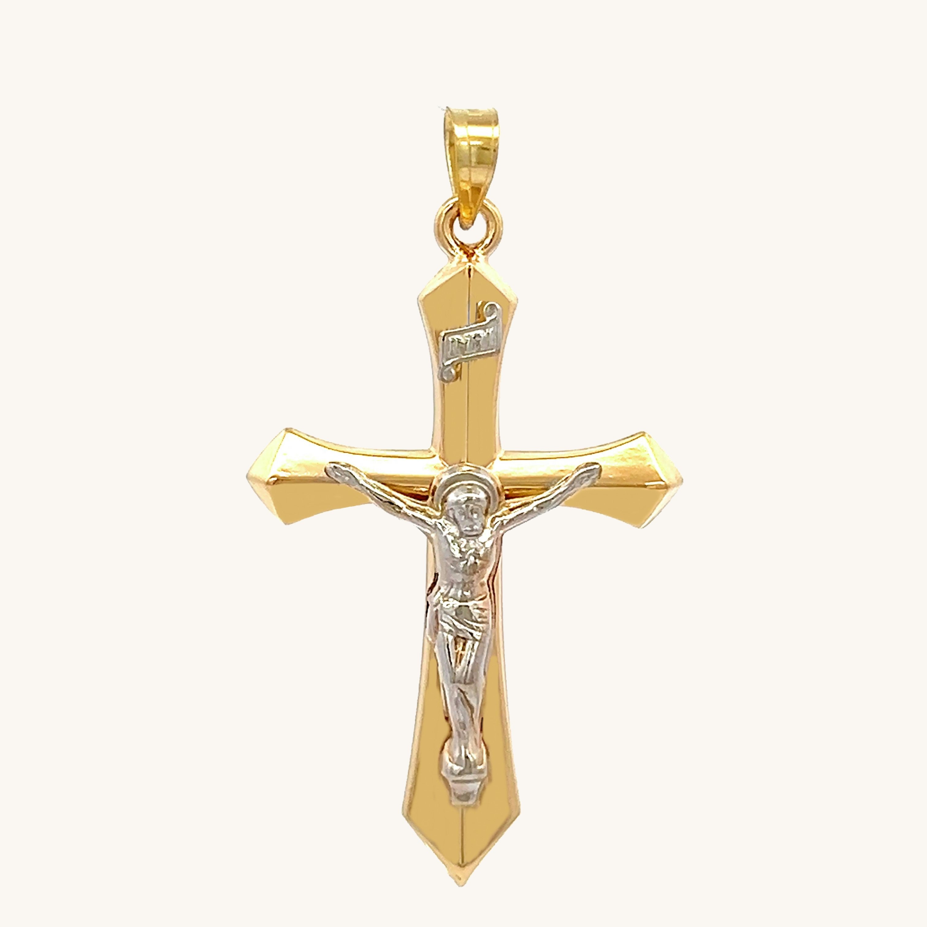 14K GOLD INRI CRUCIFIX PENDANT