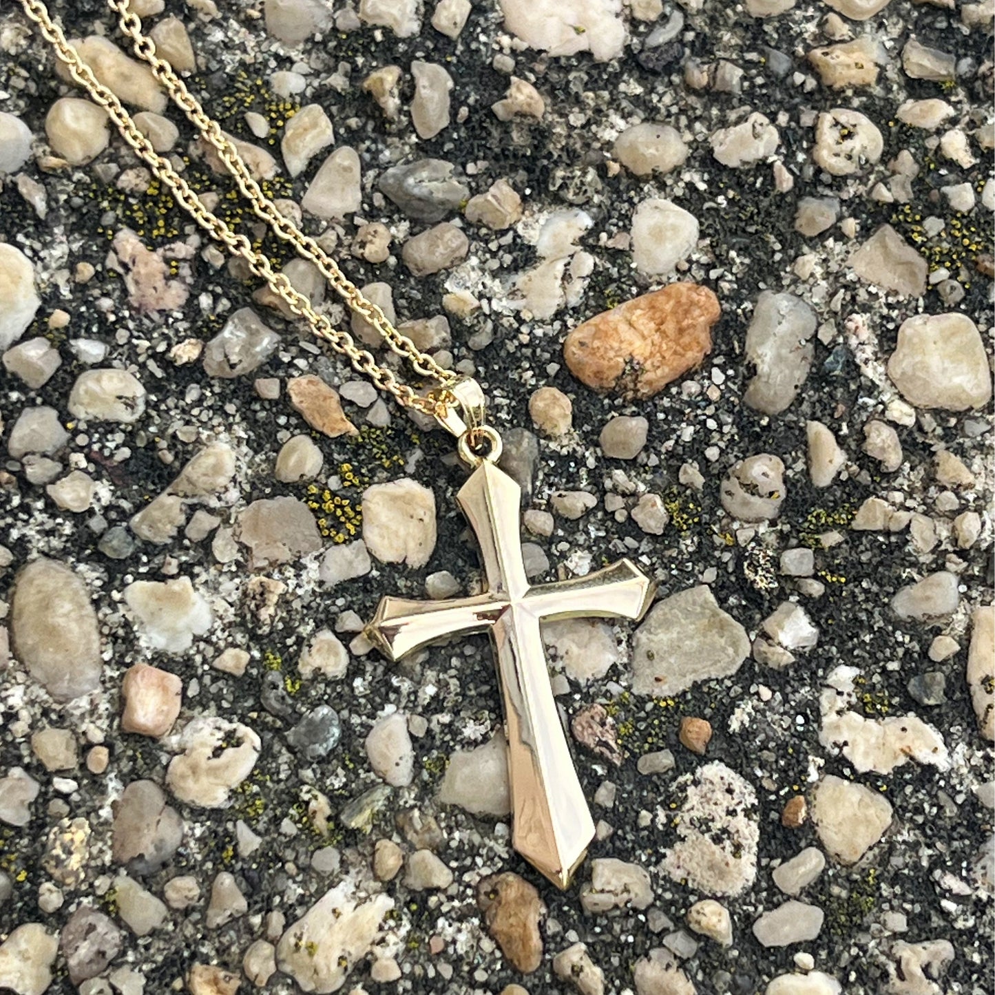 14K Yellow Gold Cross XL S XS Angled Lifestyle