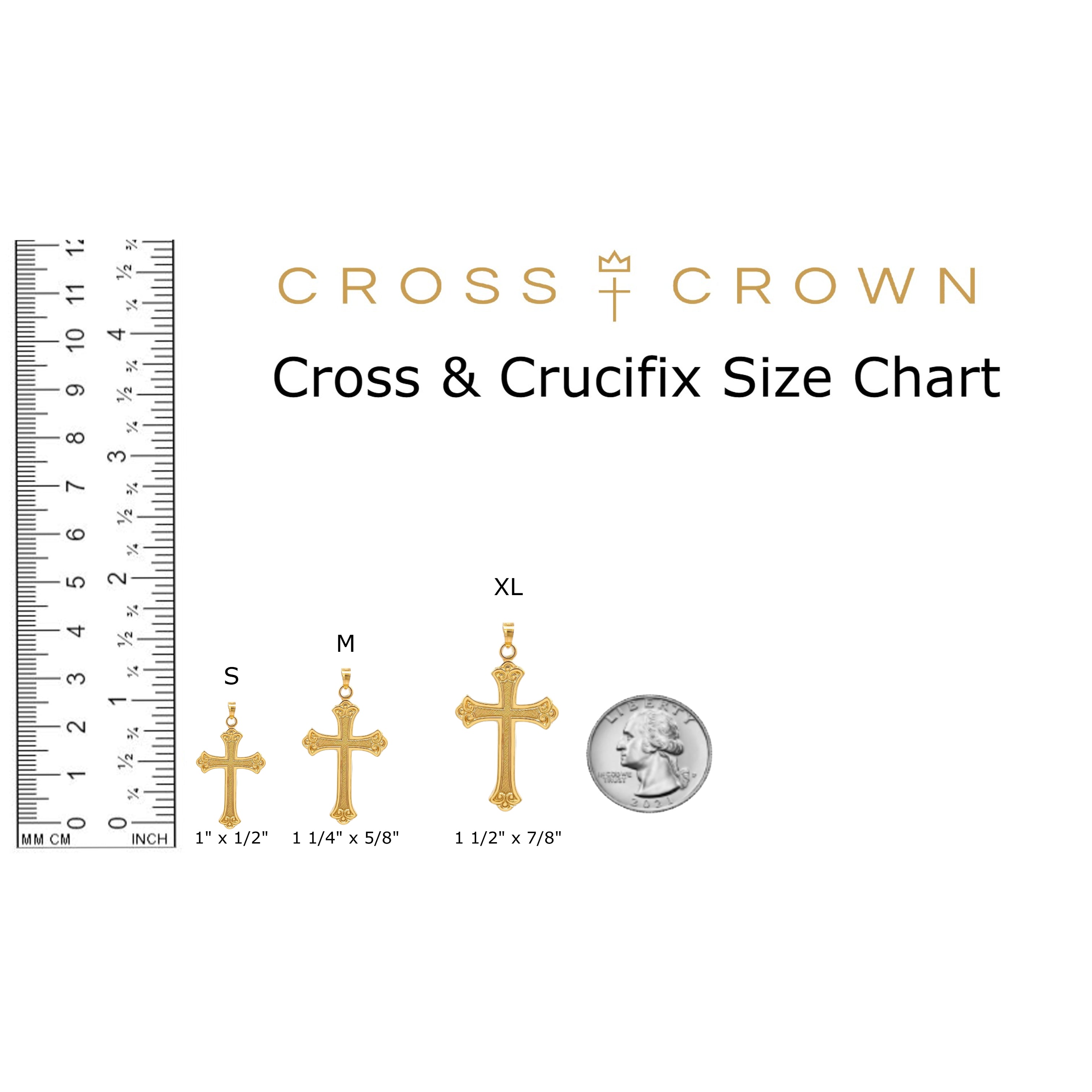 size_chart Solid 14K Double Bonded Gold Ornate Cross Pendant Only XL M S main image