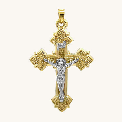 14K Two Tone Gold Design INRI Crucifix XL