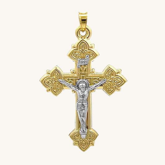 14K Two Tone Gold Design INRI Crucifix XL