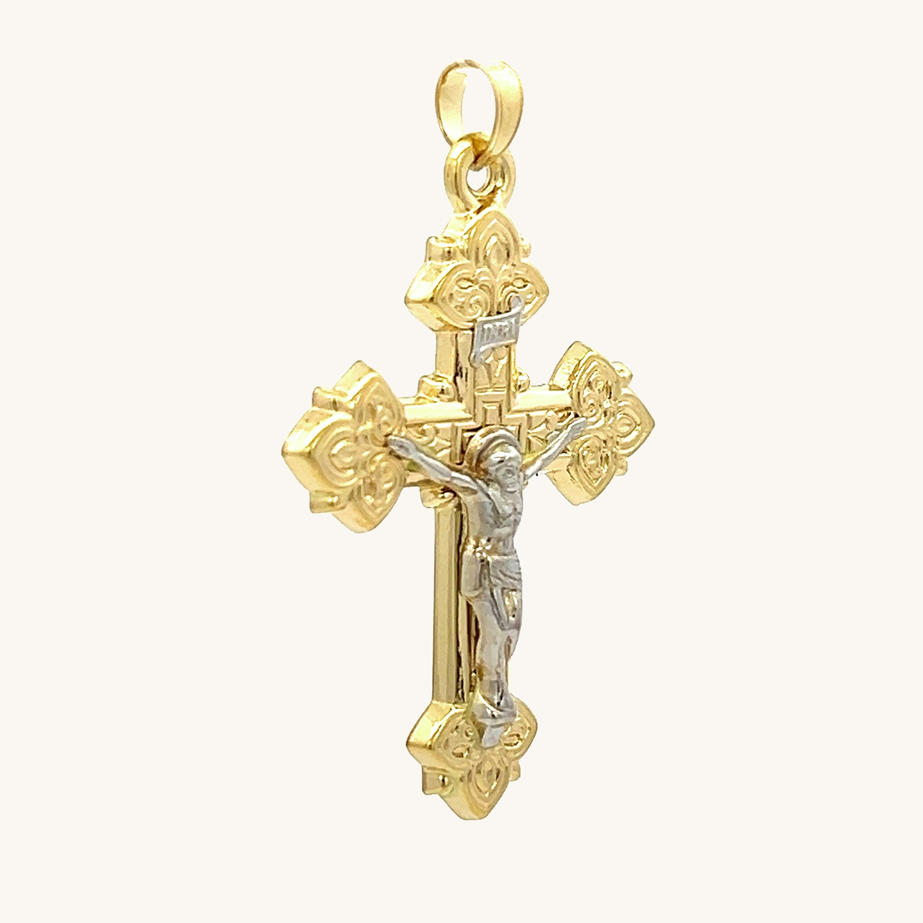 14K Two Tone Gold Design INRI Crucifix XL M S