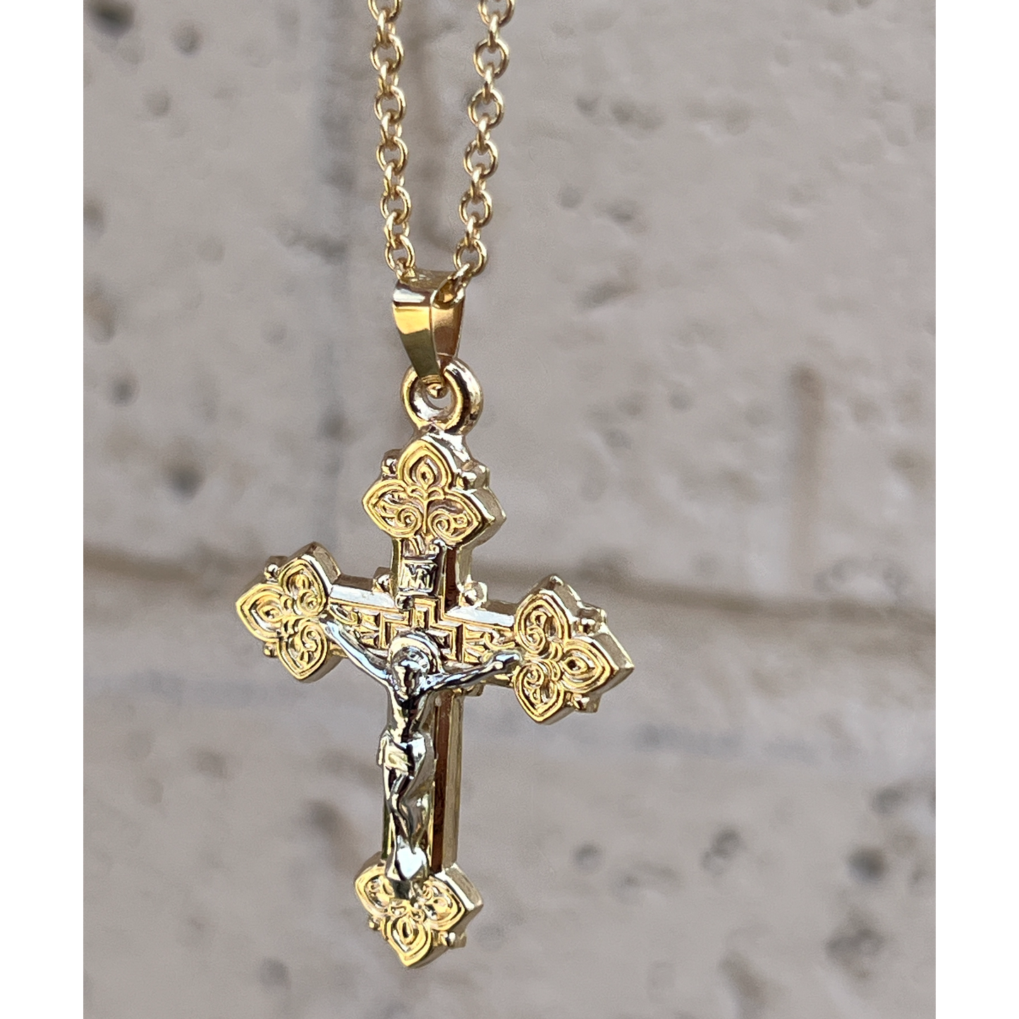 14K White Two Tone Gold Design INRI Crucifix XL M S Lifestyle