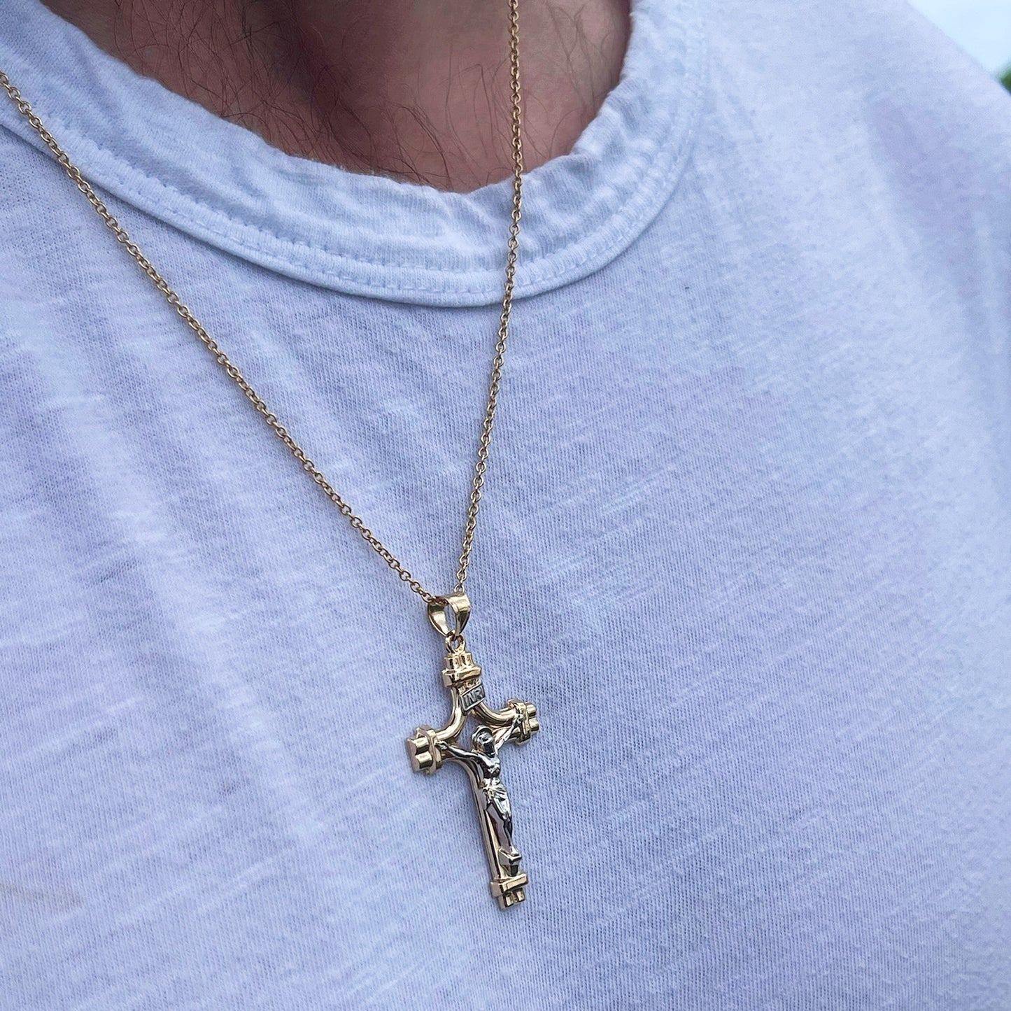 14K Two Tone Gold Crucifix XXL M