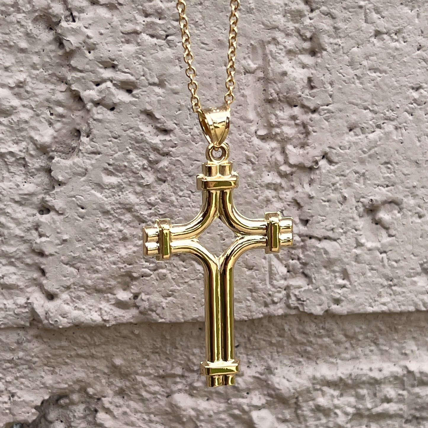 14K Yellow Gold Tube Cross XXL M Lifestyle