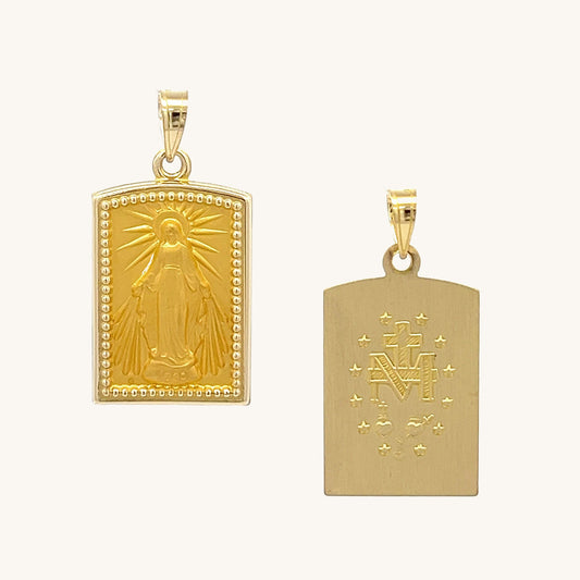 14K Yellow Gold Miraculous Square Medal M