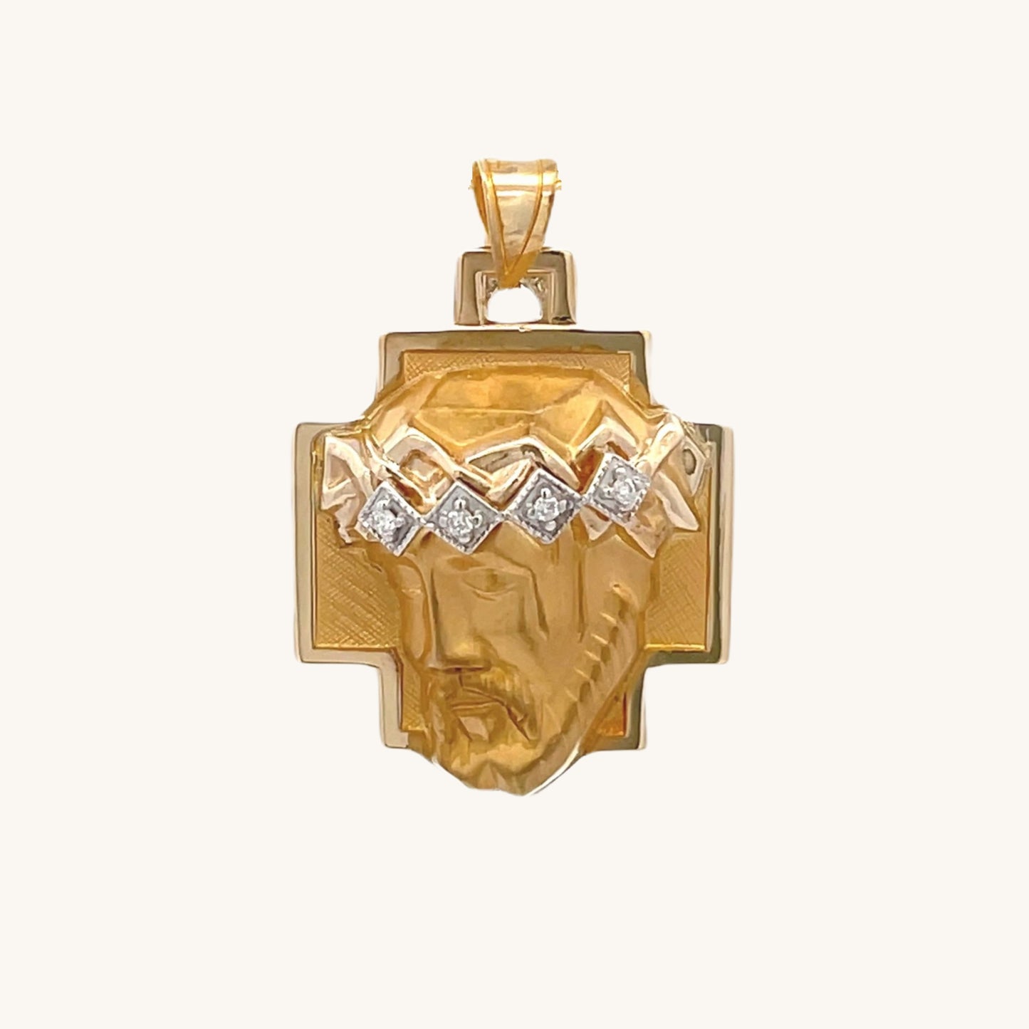 14K Yellow Gold Diamond L Christ Head pendant only main image